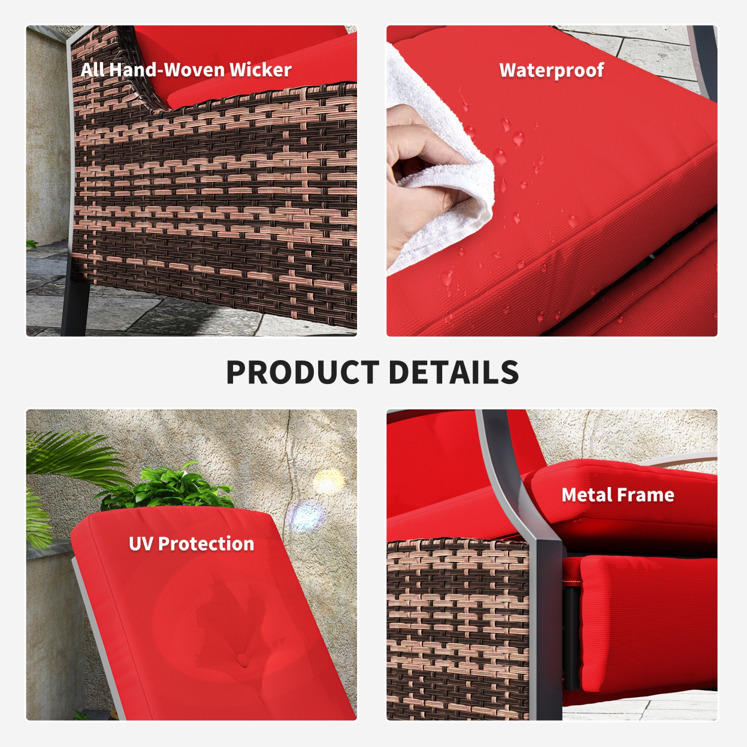 Outsunny PE Rattan Outdoor Recliner Chair, Wicker Patio Lounge Chair with Adjustable Backrest, Retractable Footrest and Cushion, Wine Red