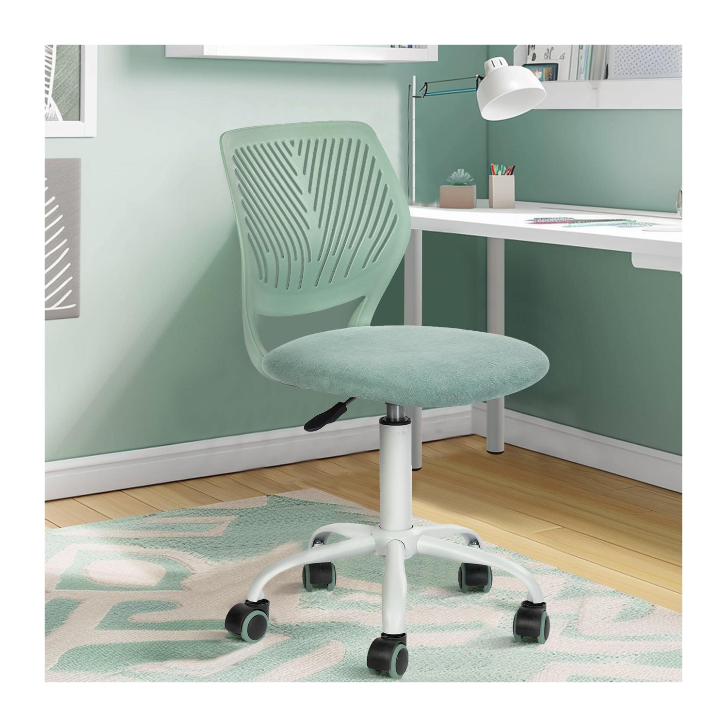 Homy Casa – Chaise fonctionnelle ajustable avec dossier ergonomique, roulettes souples, turquoise