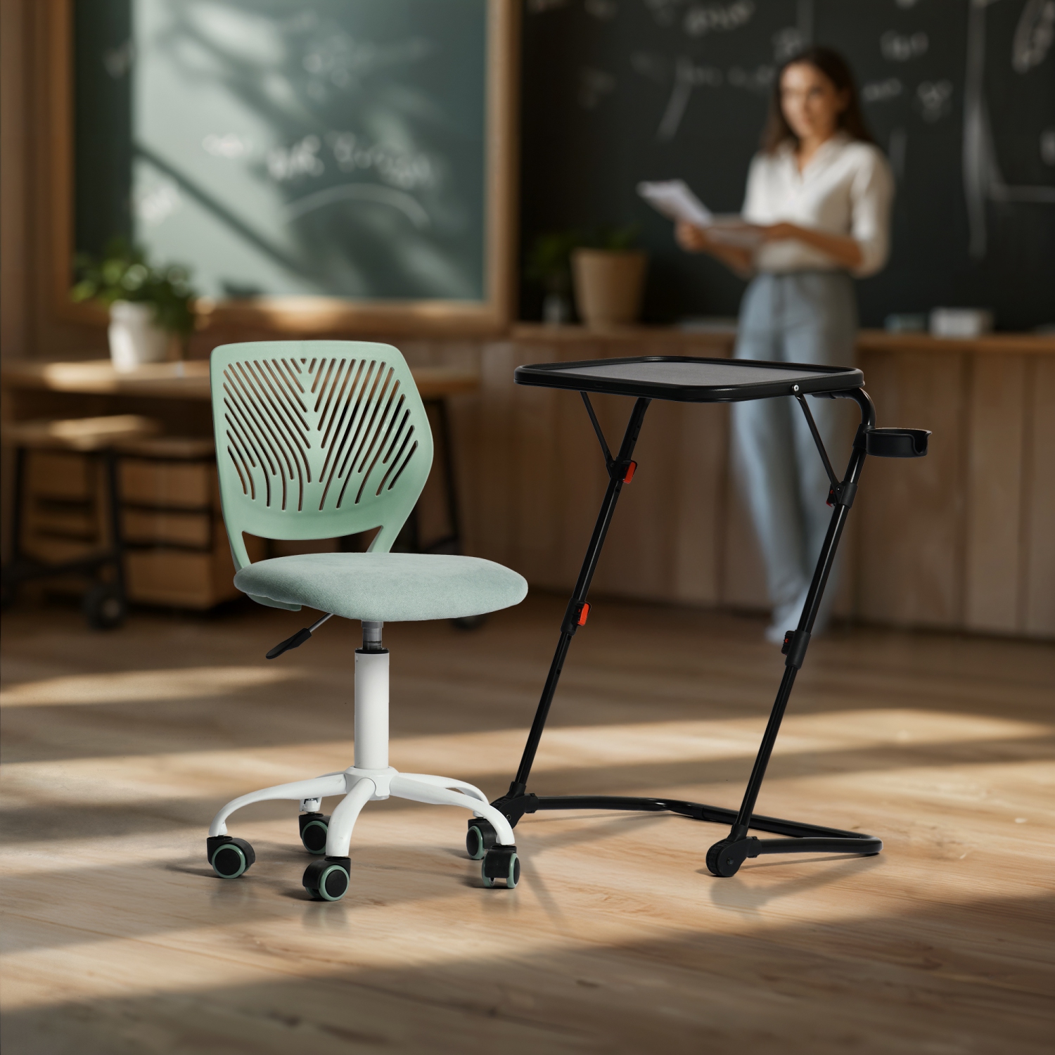 Homy Casa – Chaise fonctionnelle ajustable avec dossier ergonomique, roulettes souples, turquoise