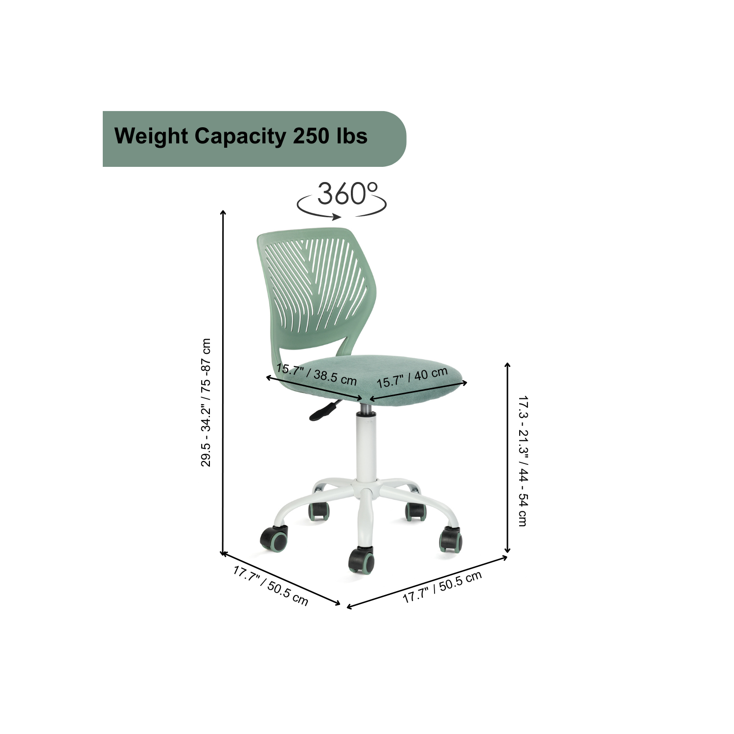 Homy Casa – Chaise fonctionnelle ajustable avec dossier ergonomique, roulettes souples, turquoise