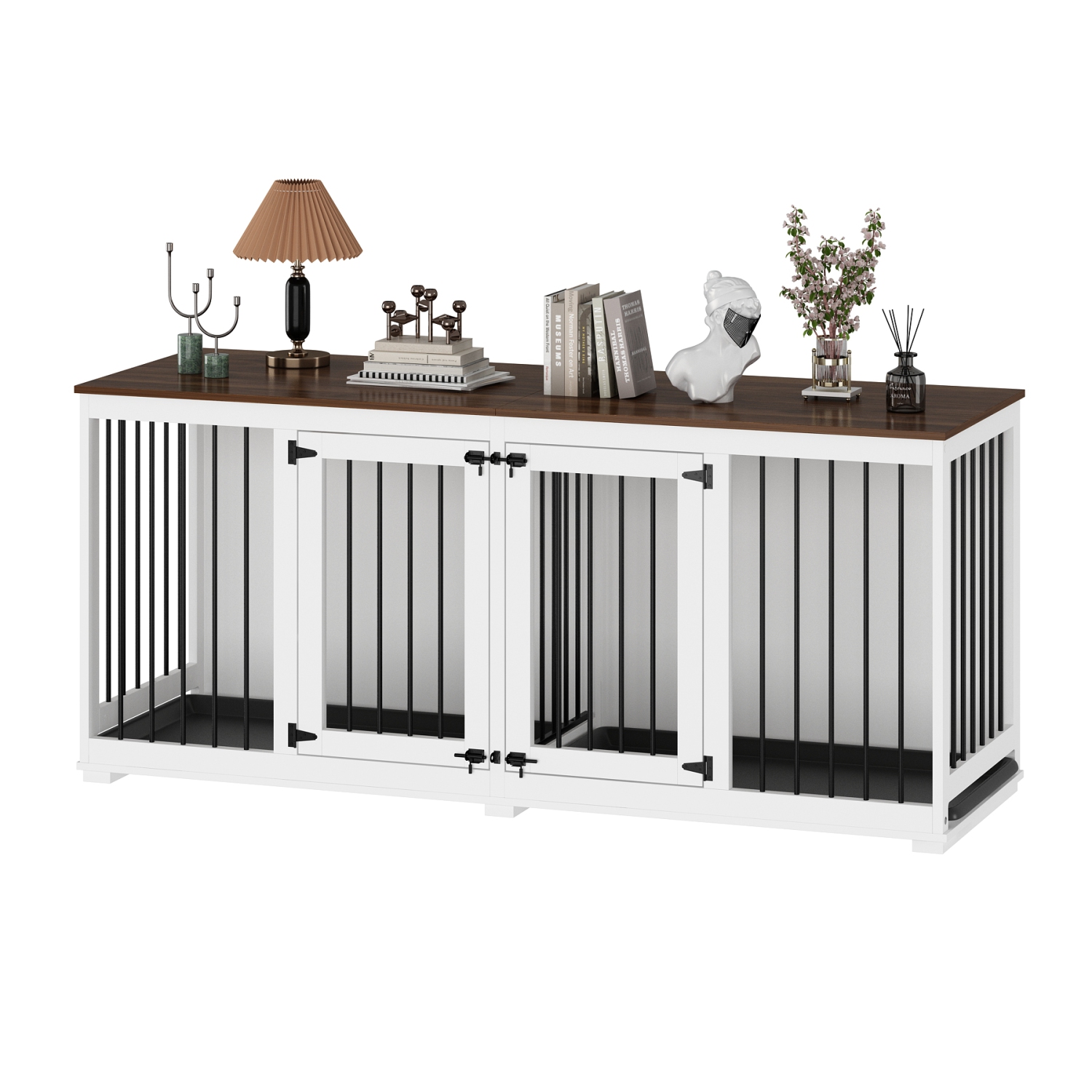 Homsee Large Double-Door Dog Crate Cabinet with Spacious Compartments White