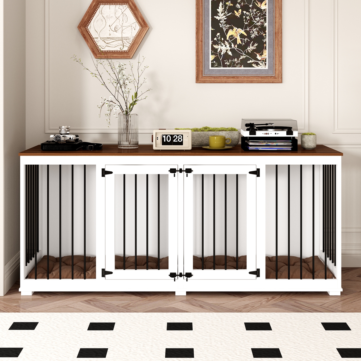 Homsee Large Double-Door Dog Crate Cabinet with Spacious Compartments White
