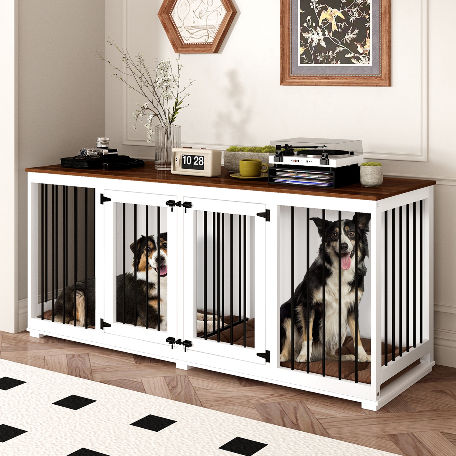 Homsee Large Double-Door Dog Crate Cabinet with Spacious Compartments White