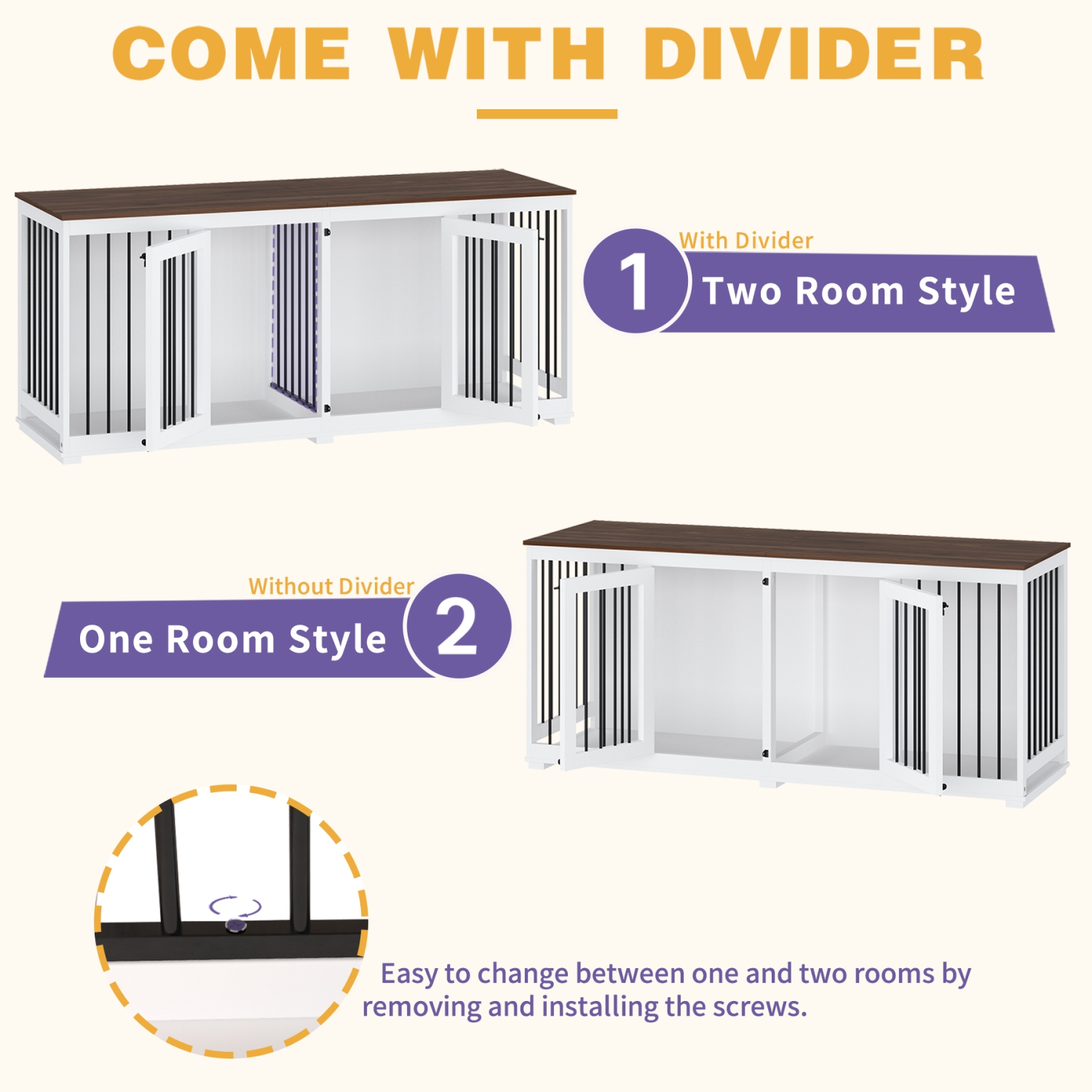 Homsee Large Double-Door Dog Crate Cabinet with Spacious Compartments White