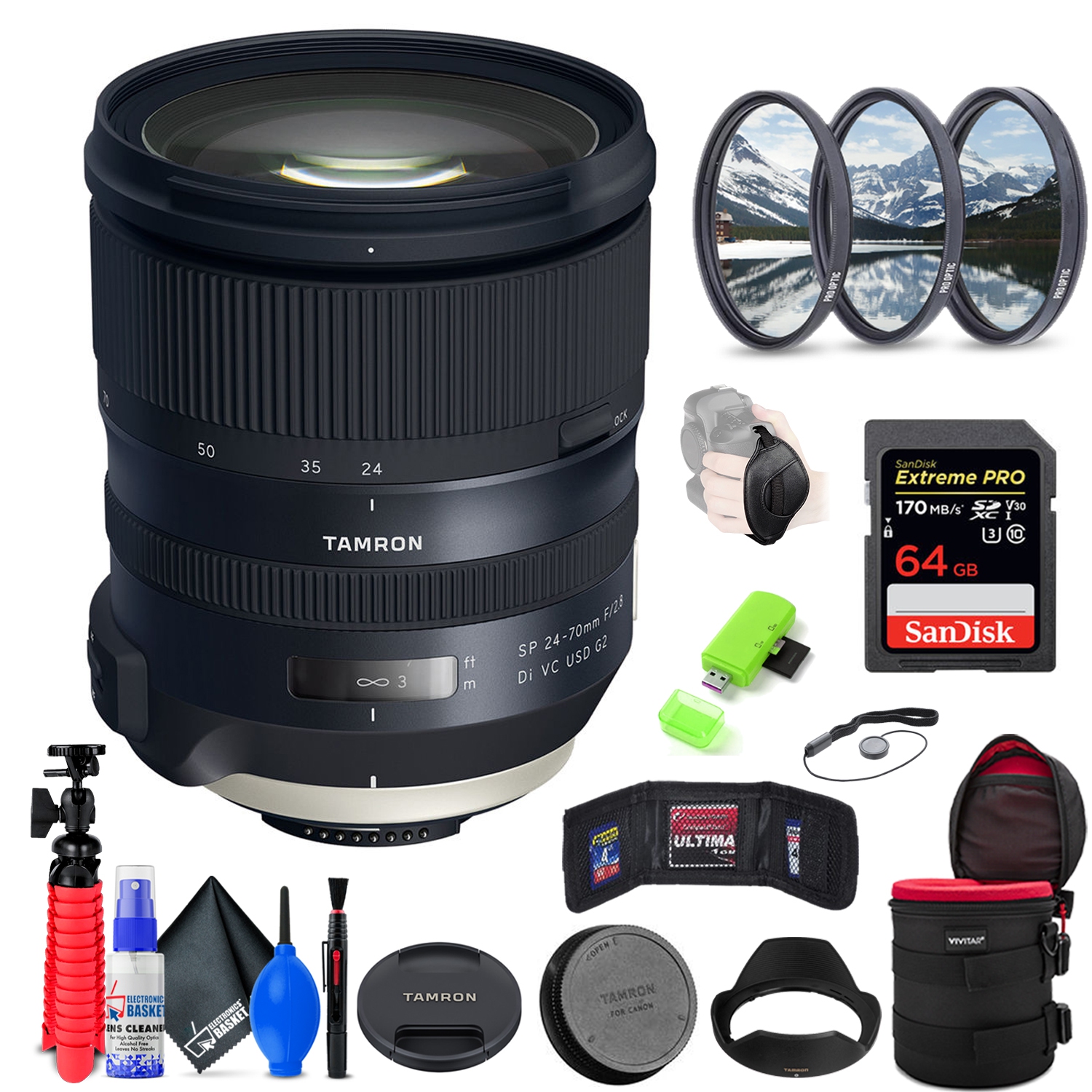 Objectif SP 24-70&nbsp;mm f/2,8 Di VC USD G2 de Tamron pour Nikon F + accessoires