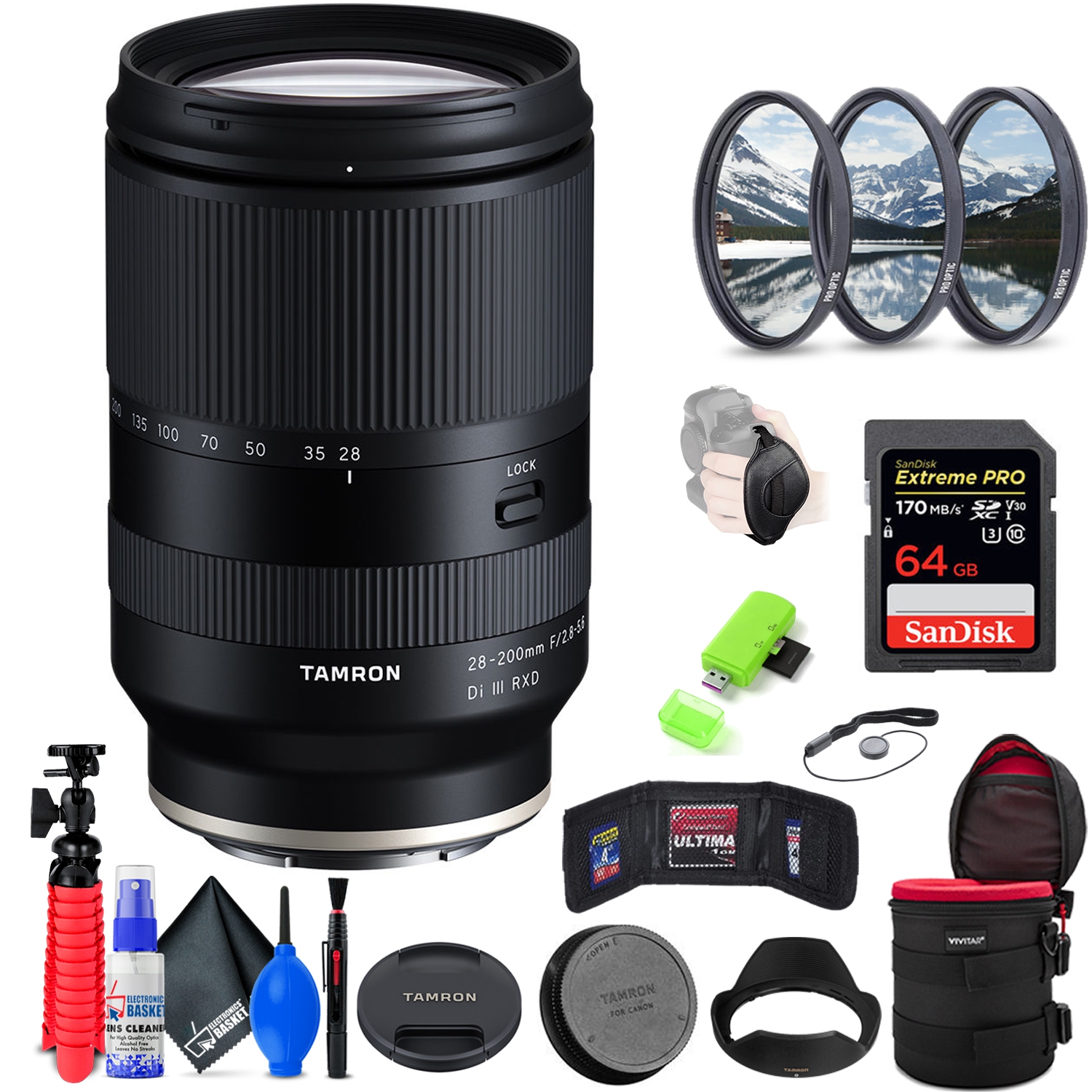 Objectif Di III RXD 28-200&nbsp;mm f/2,8-5,6 de Tamron pour Sony E + Accessoires