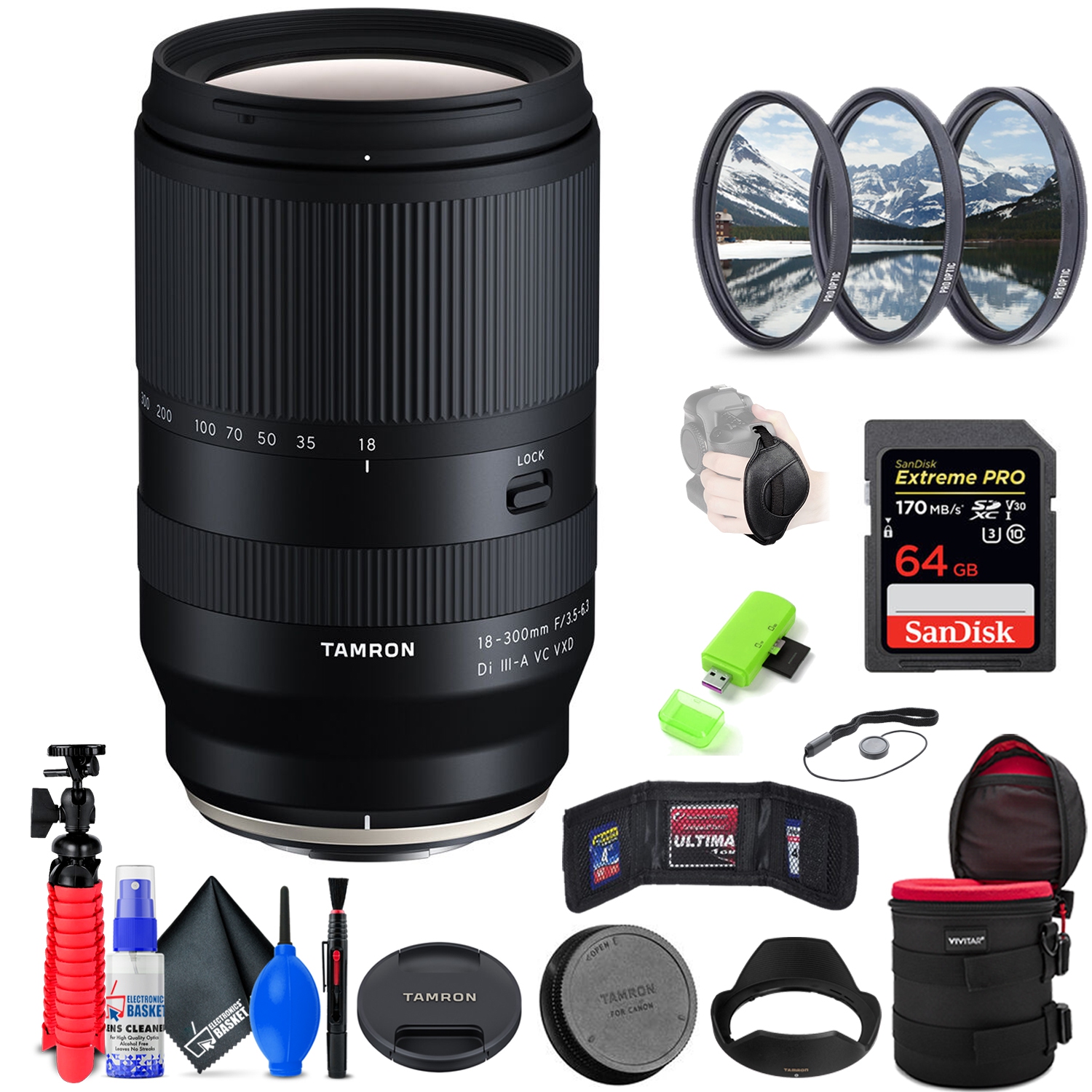 Tamron 18-300mm f/3.5-6.3 Di III-A Lens for FUJIFILM X+ Accessories