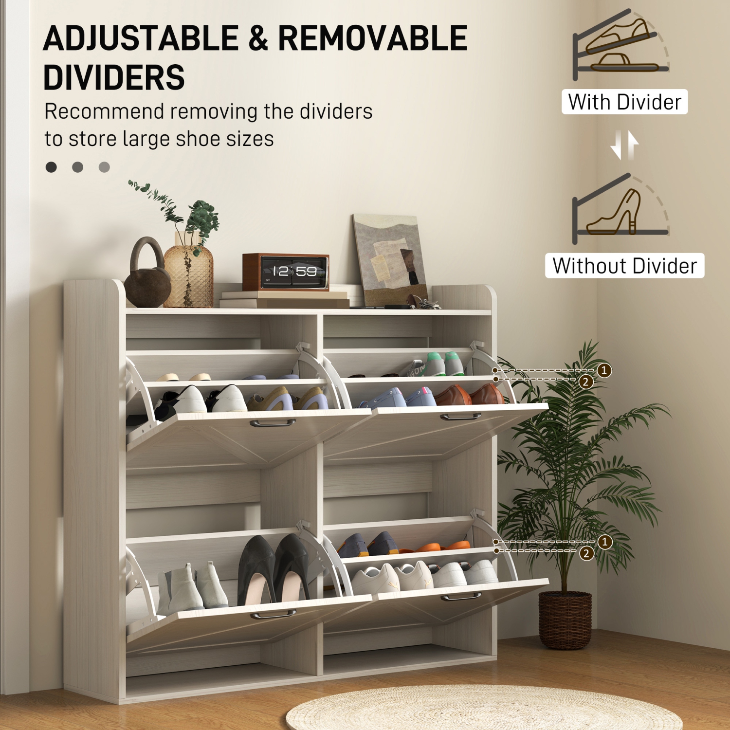 HOMCOM Narrow Shoe Cabinet for Entryway, Farmhouse Slim Shoe Storage Cabinet with 4 Flip Drawers, Adjustable Shelves, Open Compartment and Barn Doors