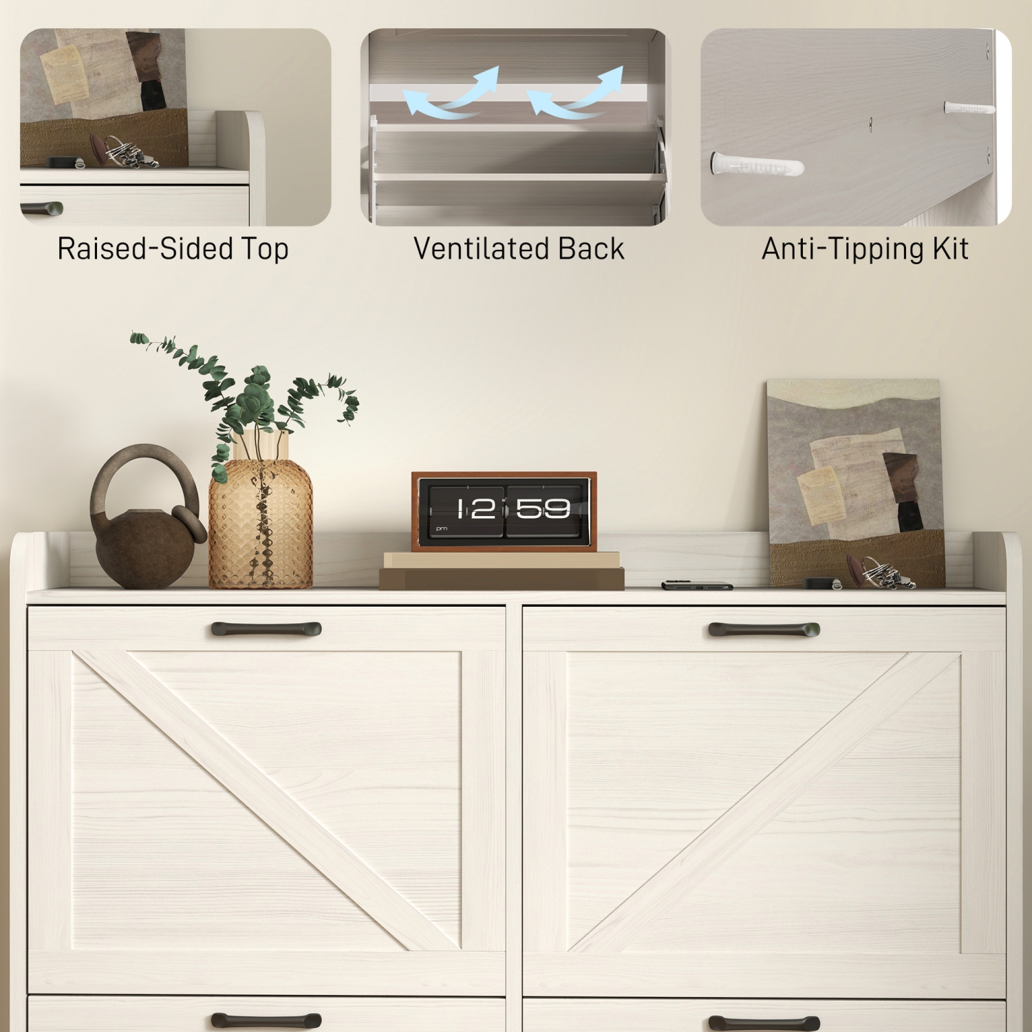 HOMCOM Narrow Shoe Cabinet for Entryway, Farmhouse Slim Shoe Storage Cabinet with 4 Flip Drawers, Adjustable Shelves, Open Compartment and Barn Doors