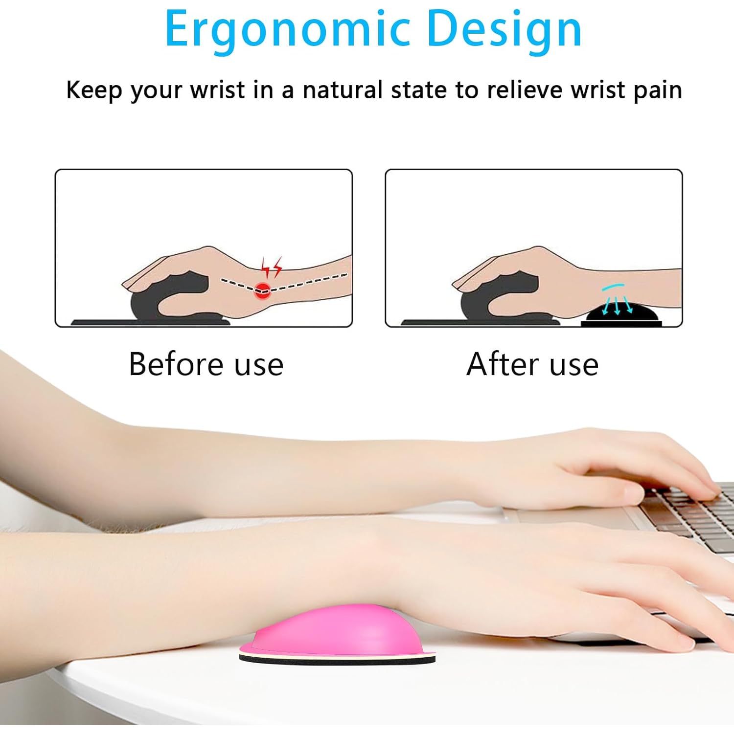 Mouse Wrist Rest, Ergonomic Memory Foam Mouse Wrist Support, Leather Hand Rest Pad Cushion for Gaming, Office, Laptop,Hot Pink