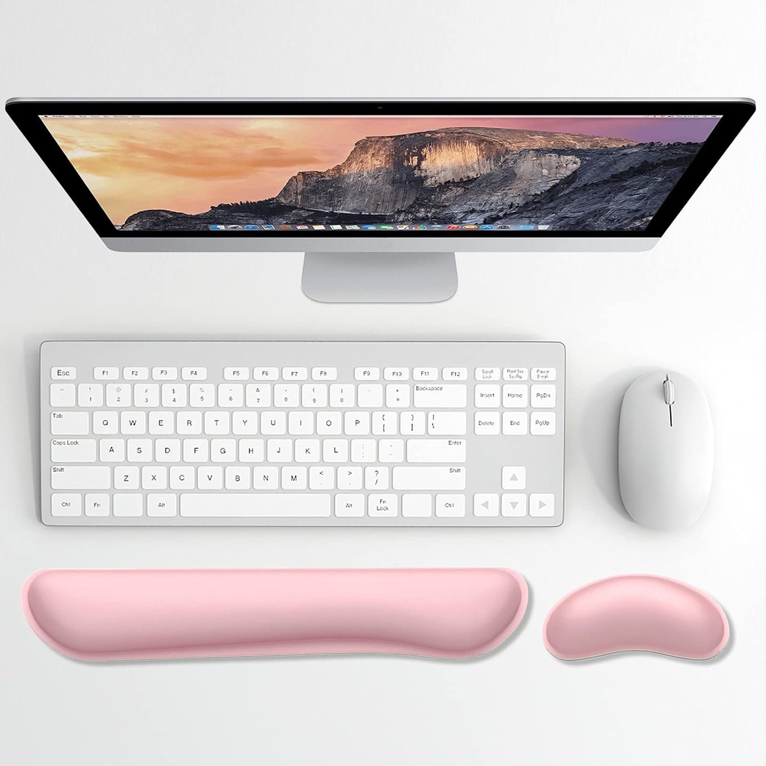 Keyboard Wrist Rest Pad, Memory Foam Set Wrist Cushion Support for Pain Relief, Anti-Slip Wrist Support for Computer, Laptop, Pink