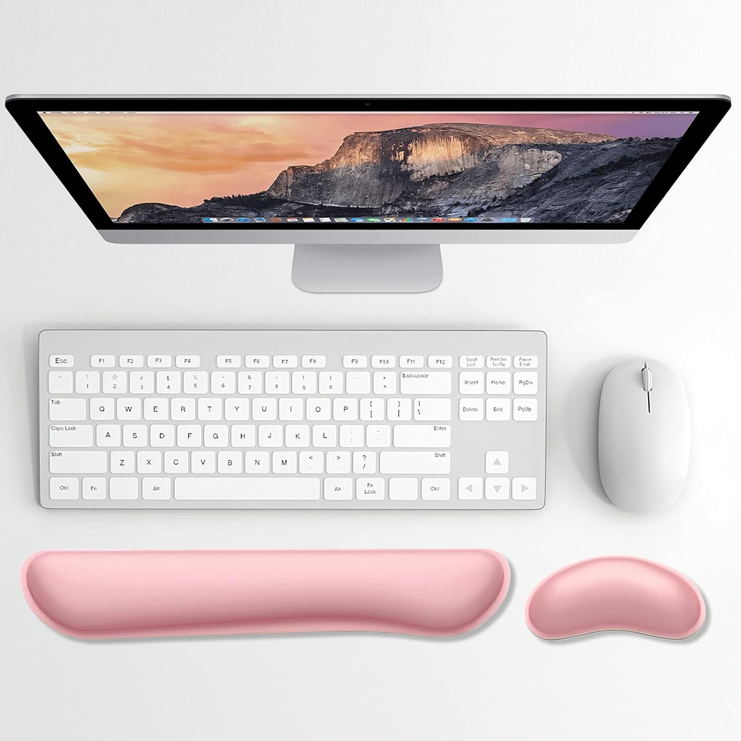 Keyboard Wrist Rest Pad, Memory Foam Set Wrist Cushion Support for Pain Relief, Anti-Slip Wrist Support for Computer, Laptop, Rose Pink