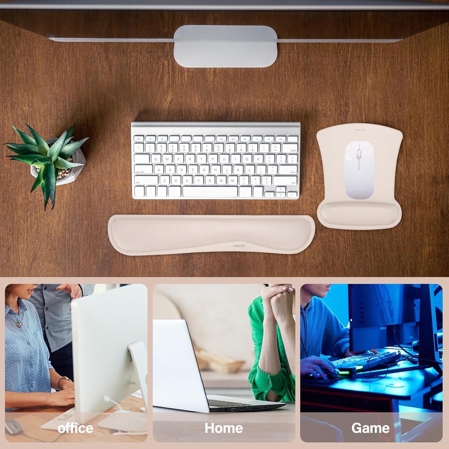 Repose-poignets pour tapis de souris et clavier, base antidérapante ergonomique pour soulager la douleur à la maison/au bureau, abricot