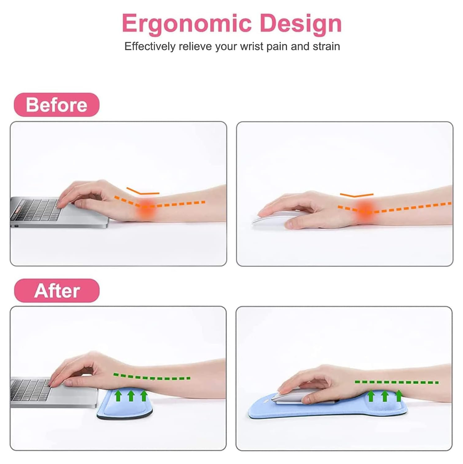 Repose-poignets pour tapis de souris et clavier, base antidérapante ergonomique pour soulagement de la douleur à la maison/au bureau, bleu aérien