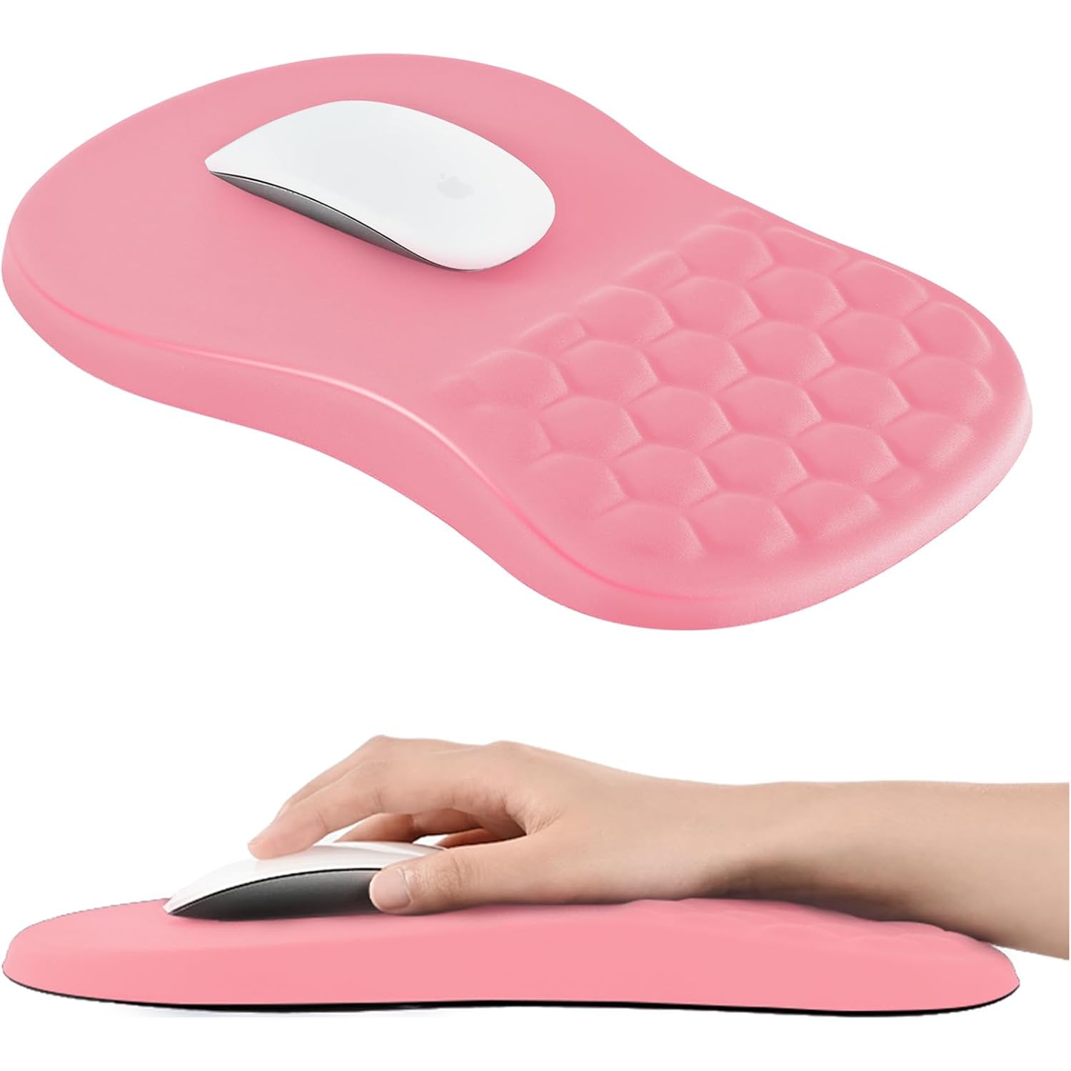 Ergonomic Mouse Pad with Wrist Rest Support, Mousepad with Memory Foam Wrist Rest and Non-Slip PU Base, Massage Bulge Design for Pain Relief,