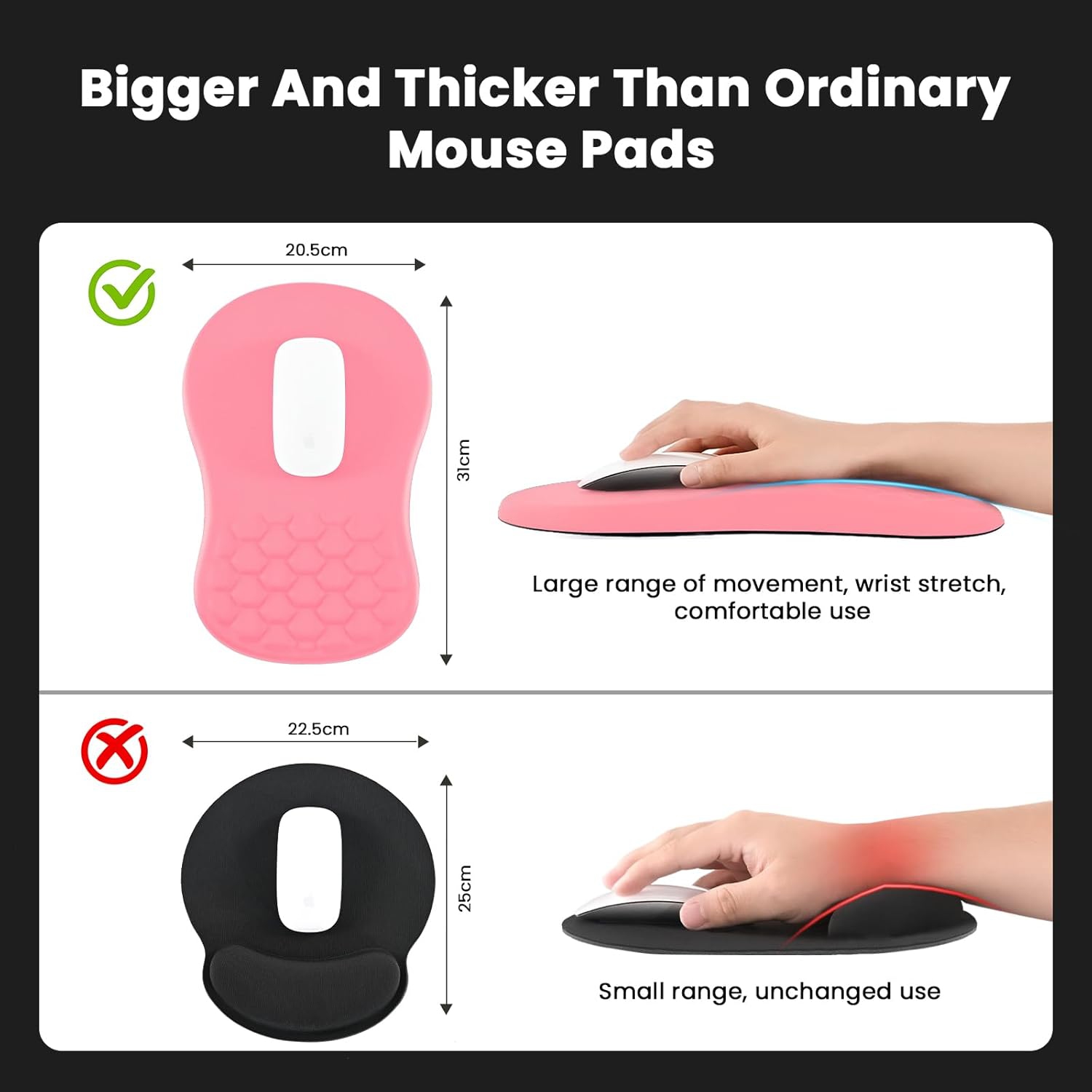 Ergonomic Mouse Pad with Wrist Rest Support, Mousepad with Memory Foam Wrist Rest and Non-Slip PU Base, Massage Bulge Design for Pain Relief,