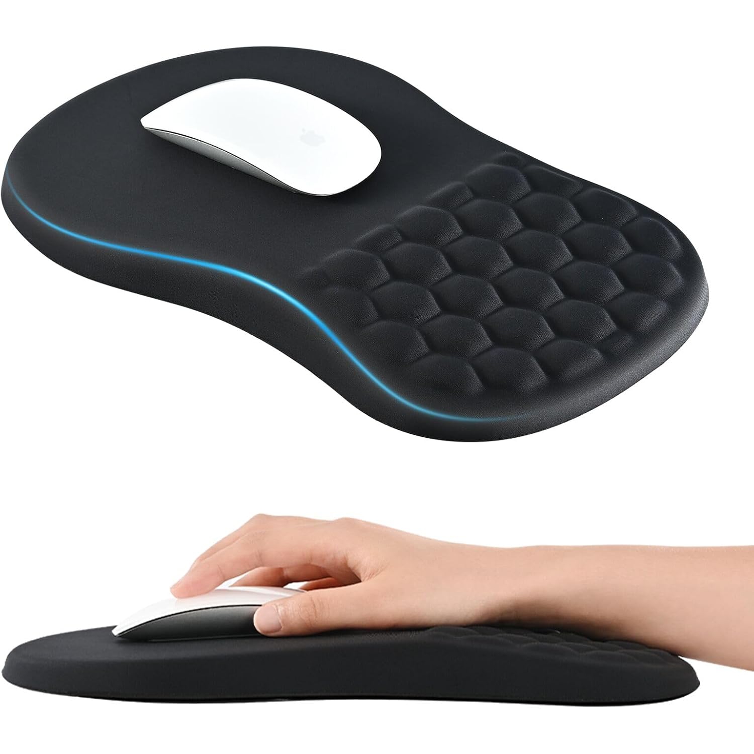 Ergonomic Mouse Pad with Wrist Rest Support, Mousepad with Memory Foam Wrist Rest and Non-Slip PU Base, Massage Bulge Design for Pain Relief,