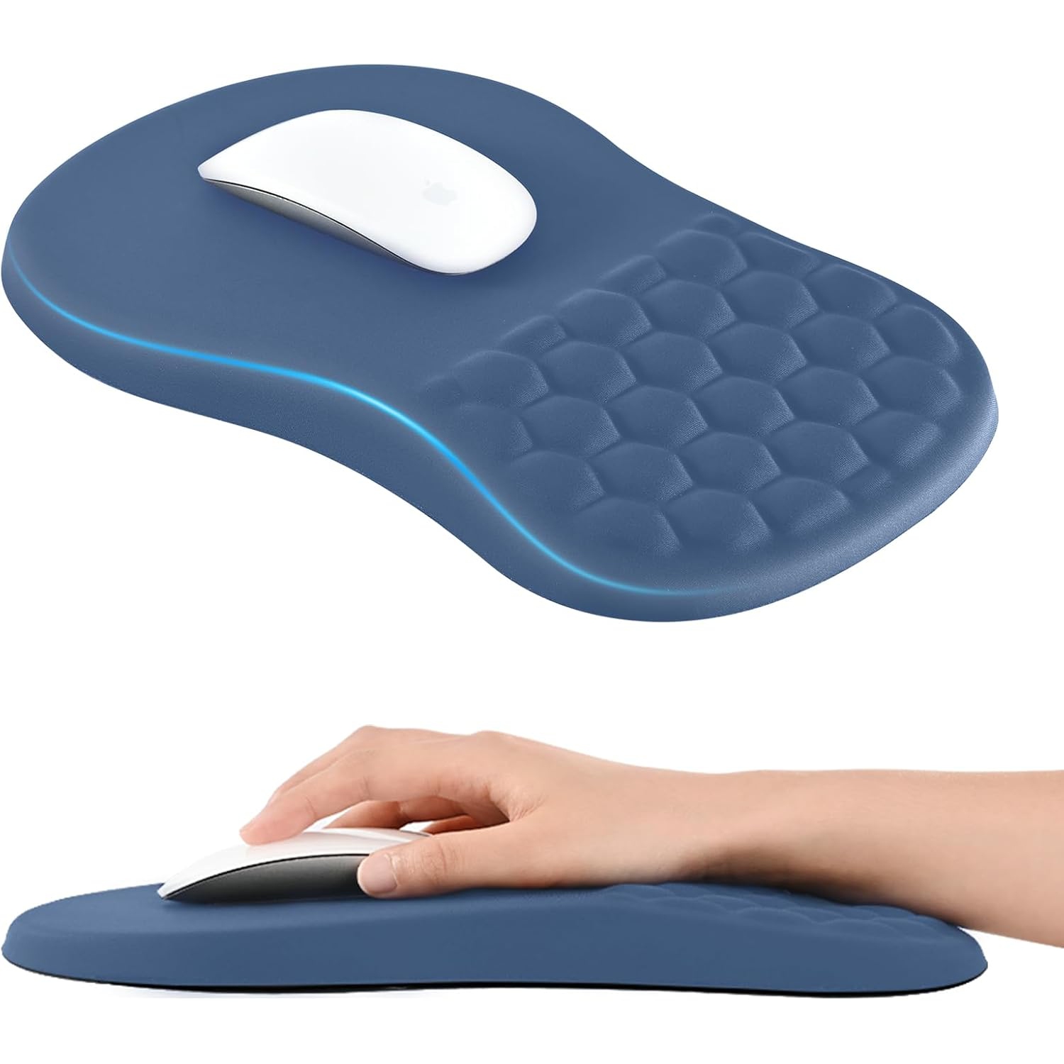 Ergonomic Mouse Pad with Wrist Rest Support, Mousepad with Memory Foam Wrist Rest and Non-Slip PU Base, Massage Bulge Design for Pain Relief,