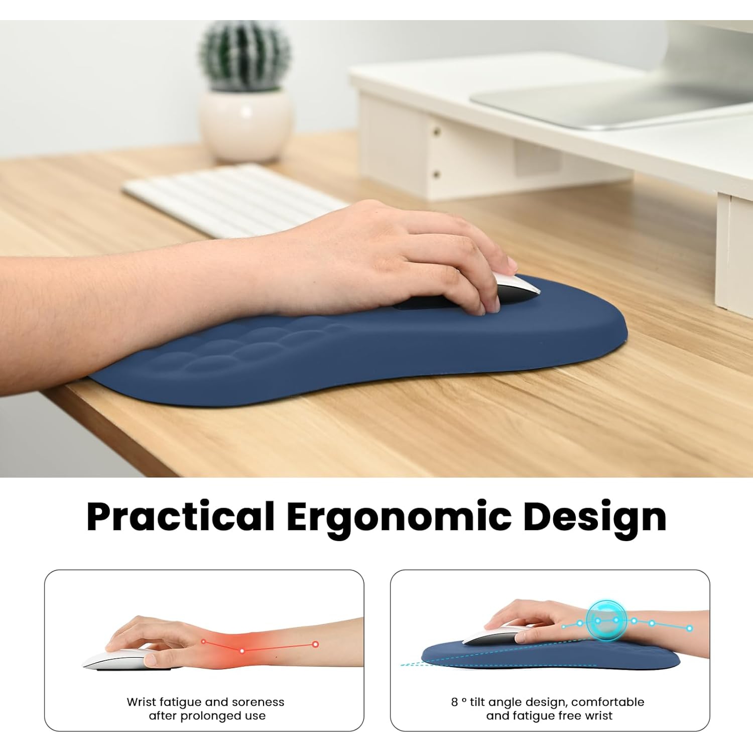 Ergonomic Mouse Pad with Wrist Rest Support, Mousepad with Memory Foam Wrist Rest and Non-Slip PU Base, Massage Bulge Design for Pain Relief,
