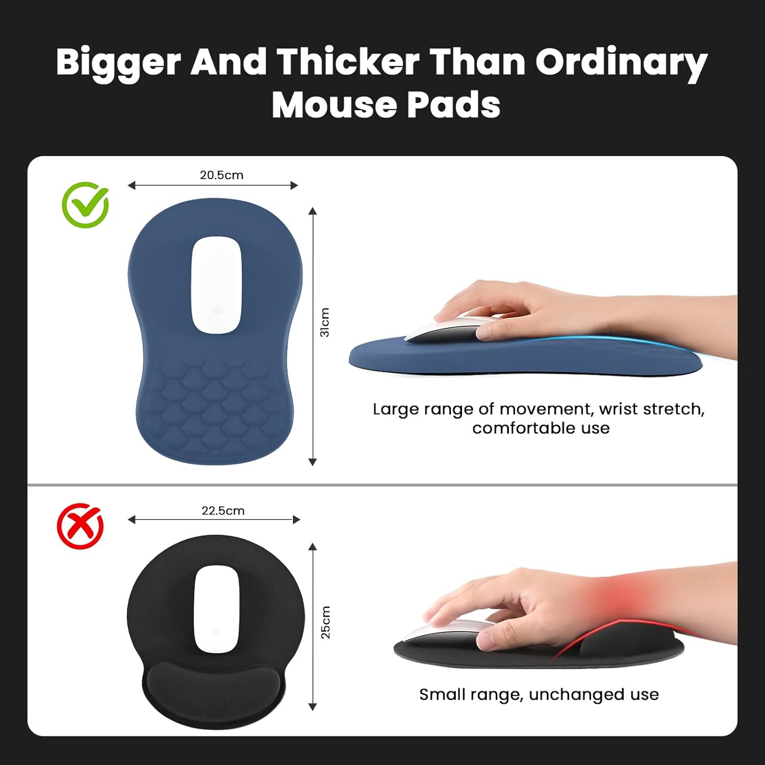 Ergonomic Mouse Pad with Wrist Rest Support, Mousepad with Memory Foam Wrist Rest and Non-Slip PU Base, Massage Bulge Design for Pain Relief,