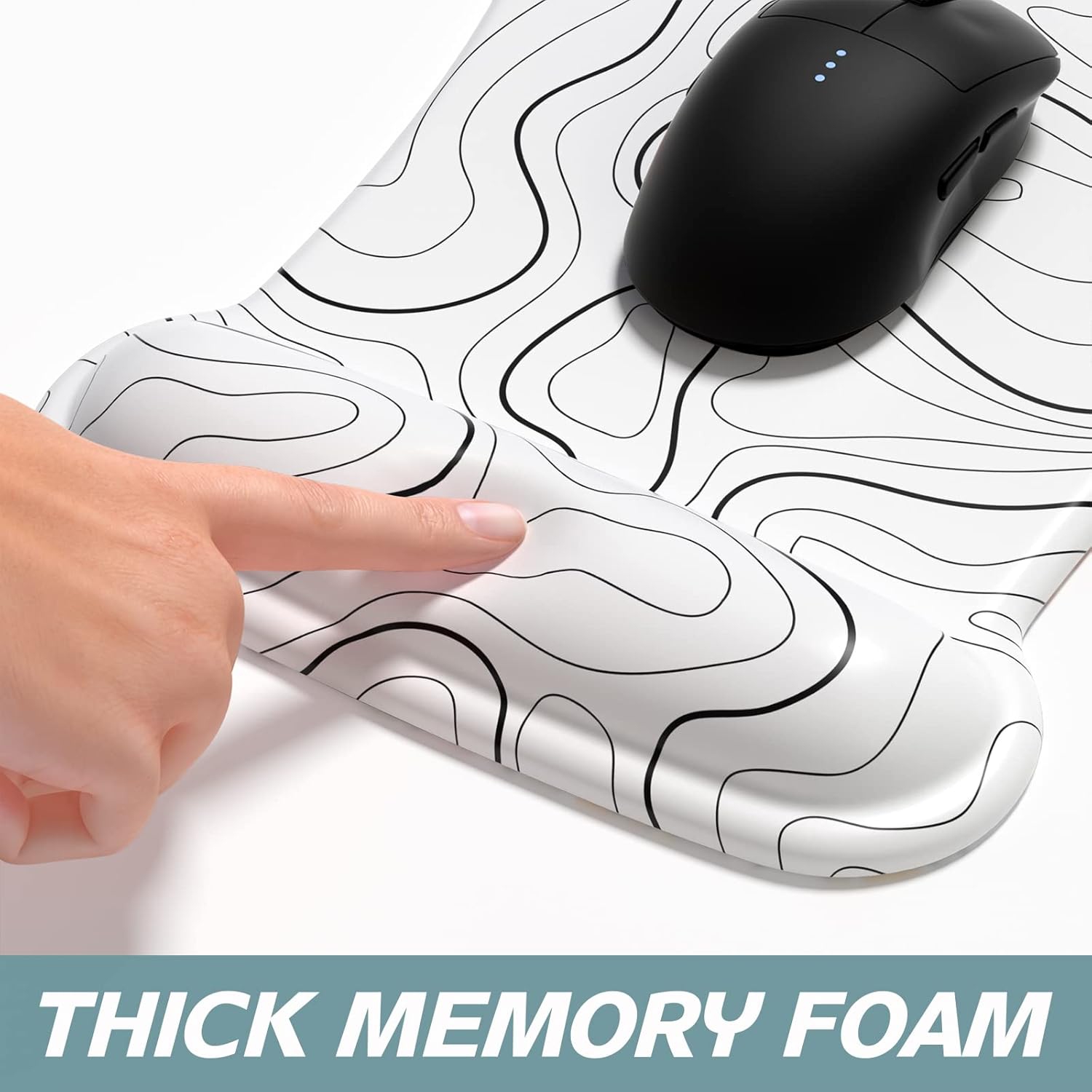 Mouse Pad Wrist Support Keyboard Wrist Rest Pad Ergonomic Mousepad, Non-Slip Memory Foam Pain Relief for PC Laptop Gaming Office, Topographic Contour