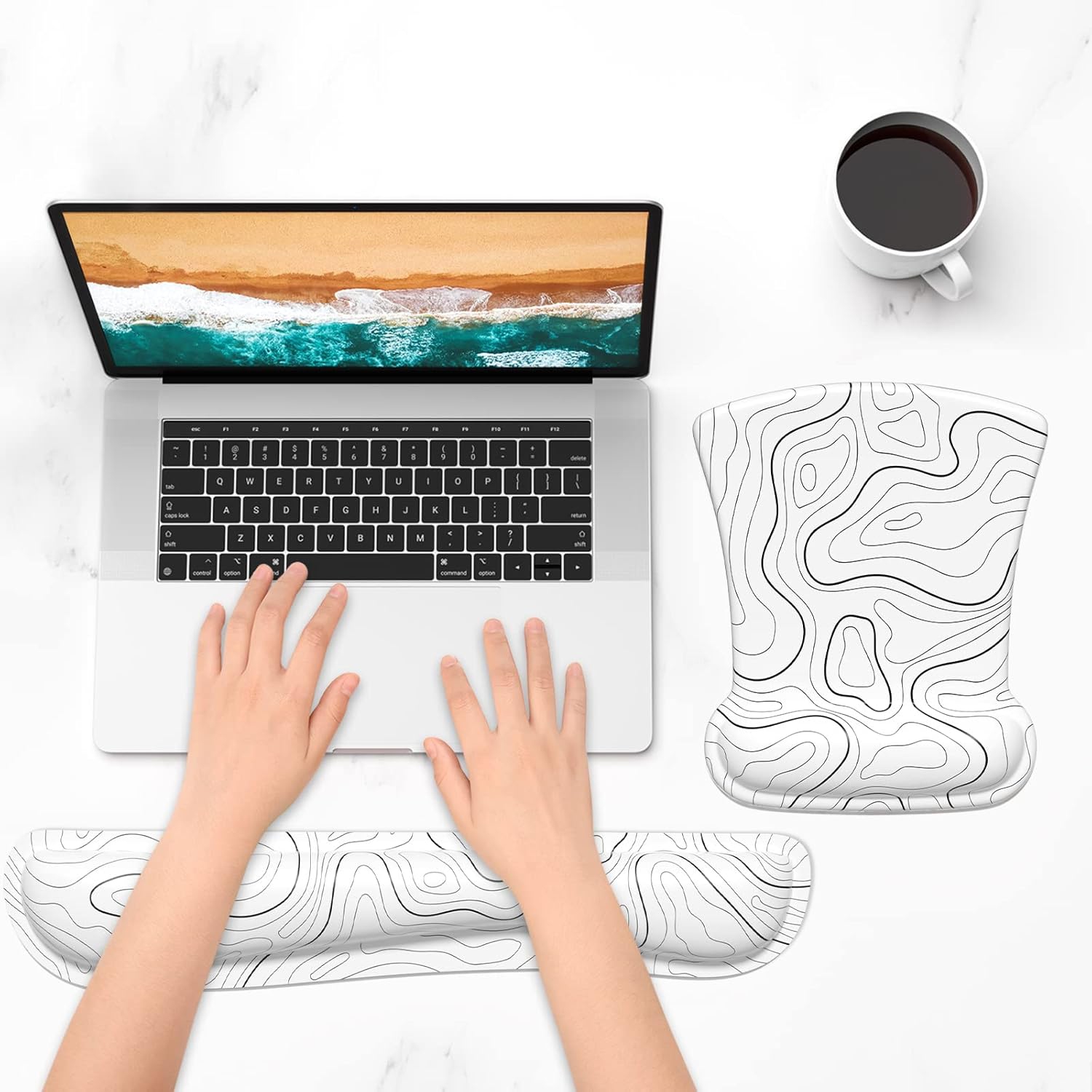 Mouse Pad Wrist Support Keyboard Wrist Rest Pad Ergonomic Mousepad, Non-Slip Memory Foam Pain Relief for PC Laptop Gaming Office, Topographic Contour