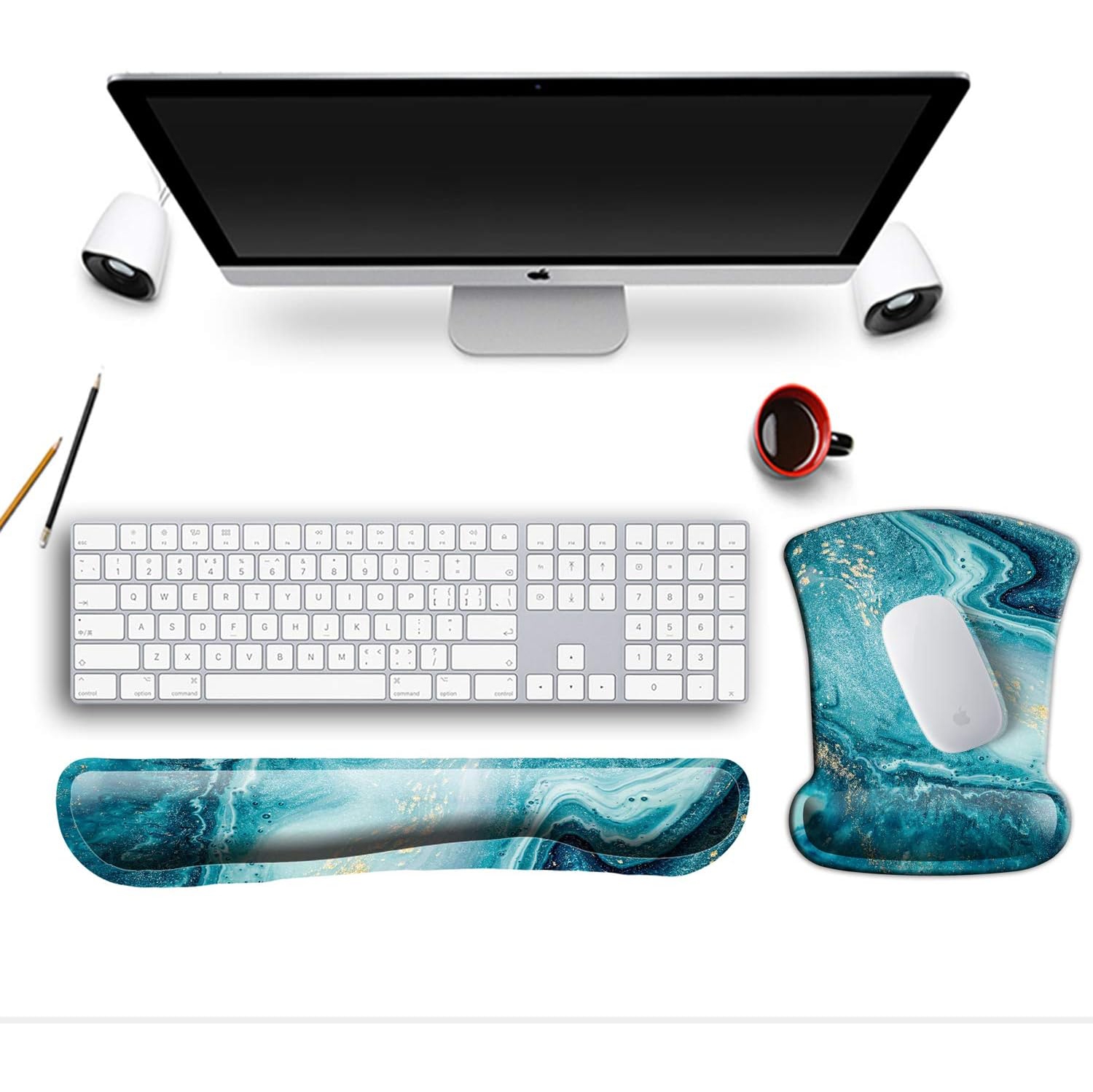 Tapis de souris avec repose-poignet Clavier et repose-poignet Tapis de souris ergonomique, mousse à mémoire antidérapante soulageant la douleur pour