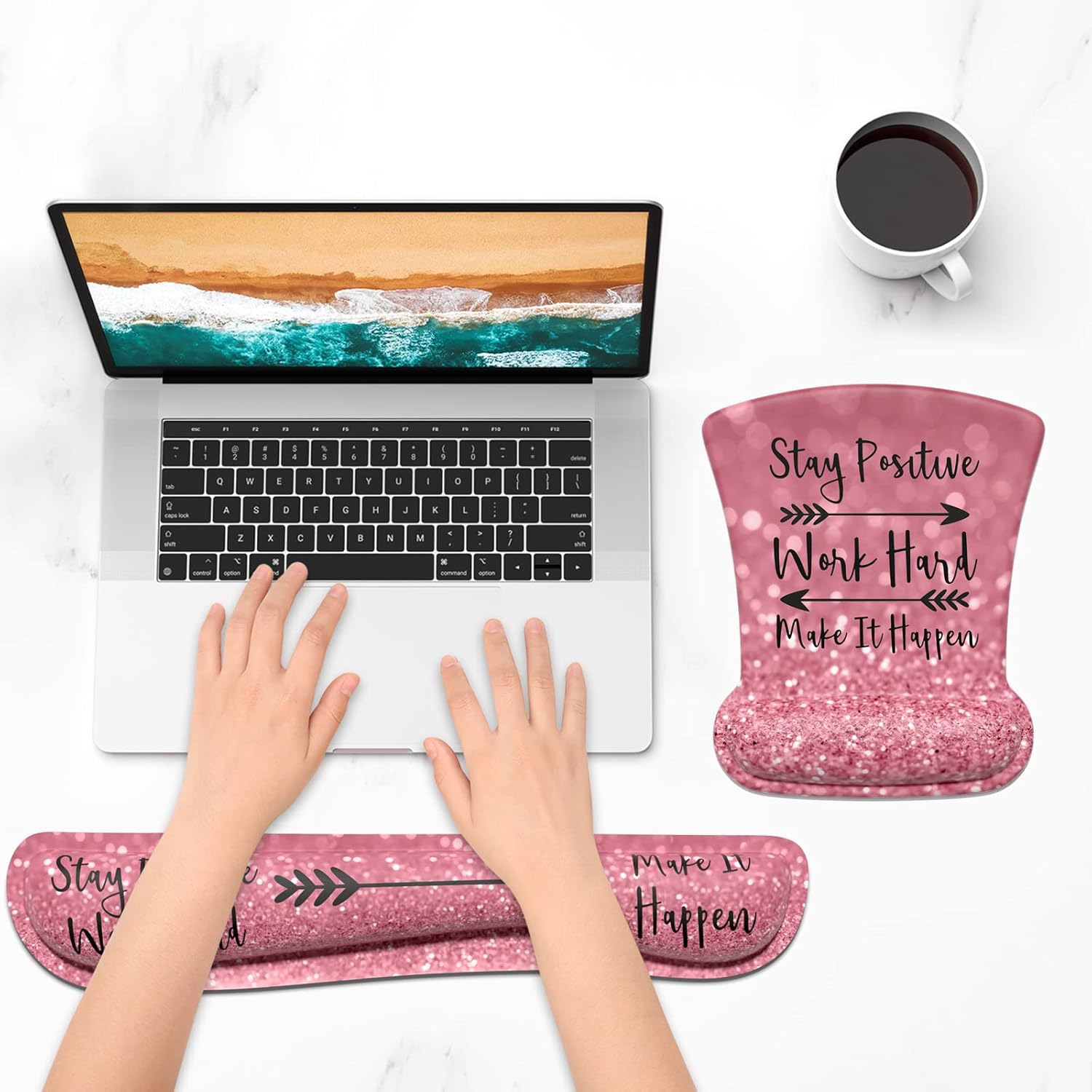 Tapis de souris avec repose-poignet Clavier; Repose-poignet; Tapis de souris ergonomique; Mousse à mémoire antidérapante soulageant la douleur pour