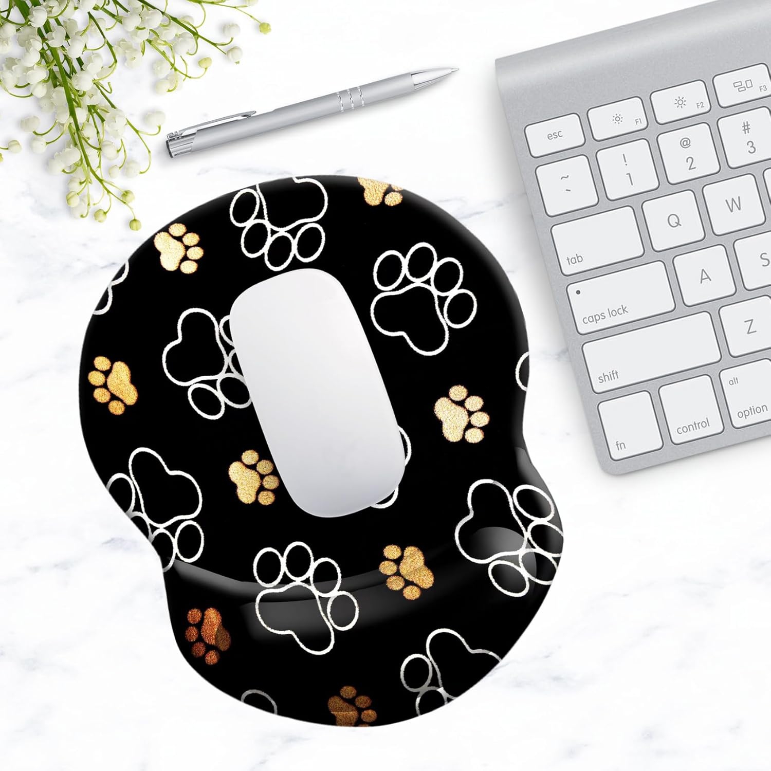 Mouse Pad with Support, Comfortable Durable Computer Mouse Pad Wrist Rest with Non-Slip PU Base for Home Office Working Studying,Cute Dog Paw