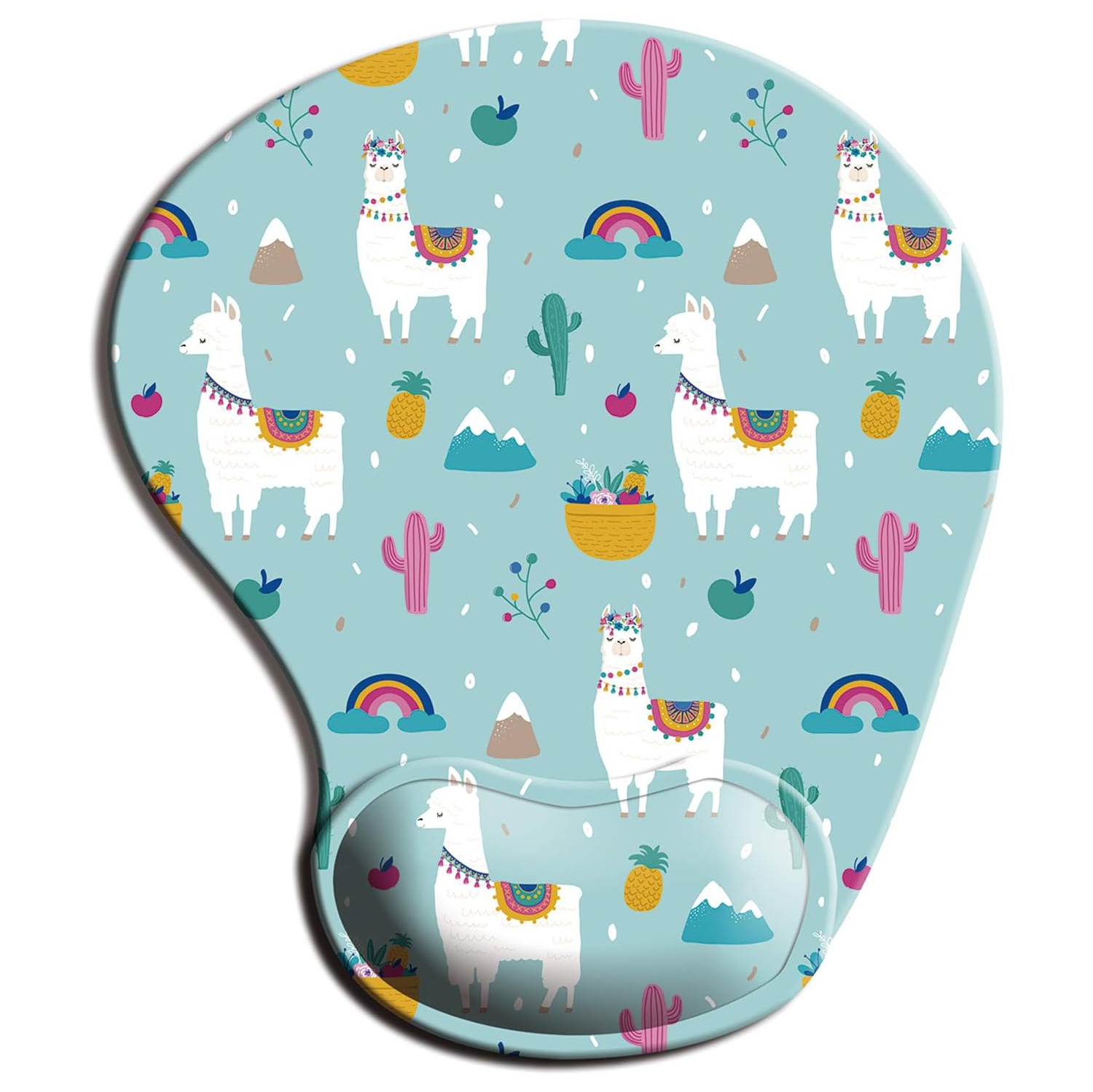 Ergonomic Mouse Pad with Gel Wrist Support Wrist Rest Smooth Surface Non-Slip PU Base Comfortable Office Supplies Pain Relief, Alpaca and Cactus