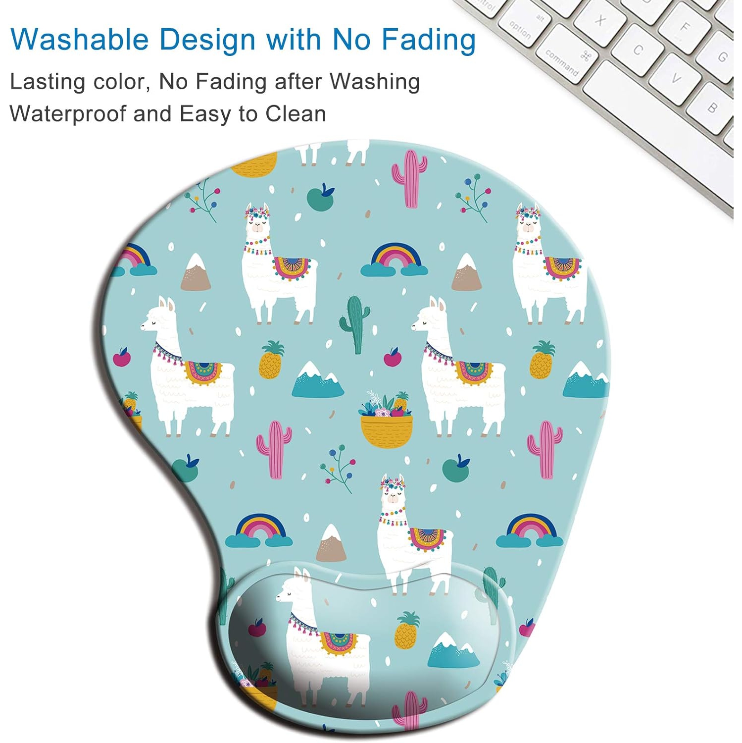 Ergonomic Mouse Pad with Gel Wrist Support Wrist Rest Smooth Surface Non-Slip PU Base Comfortable Office Supplies Pain Relief, Alpaca and Cactus