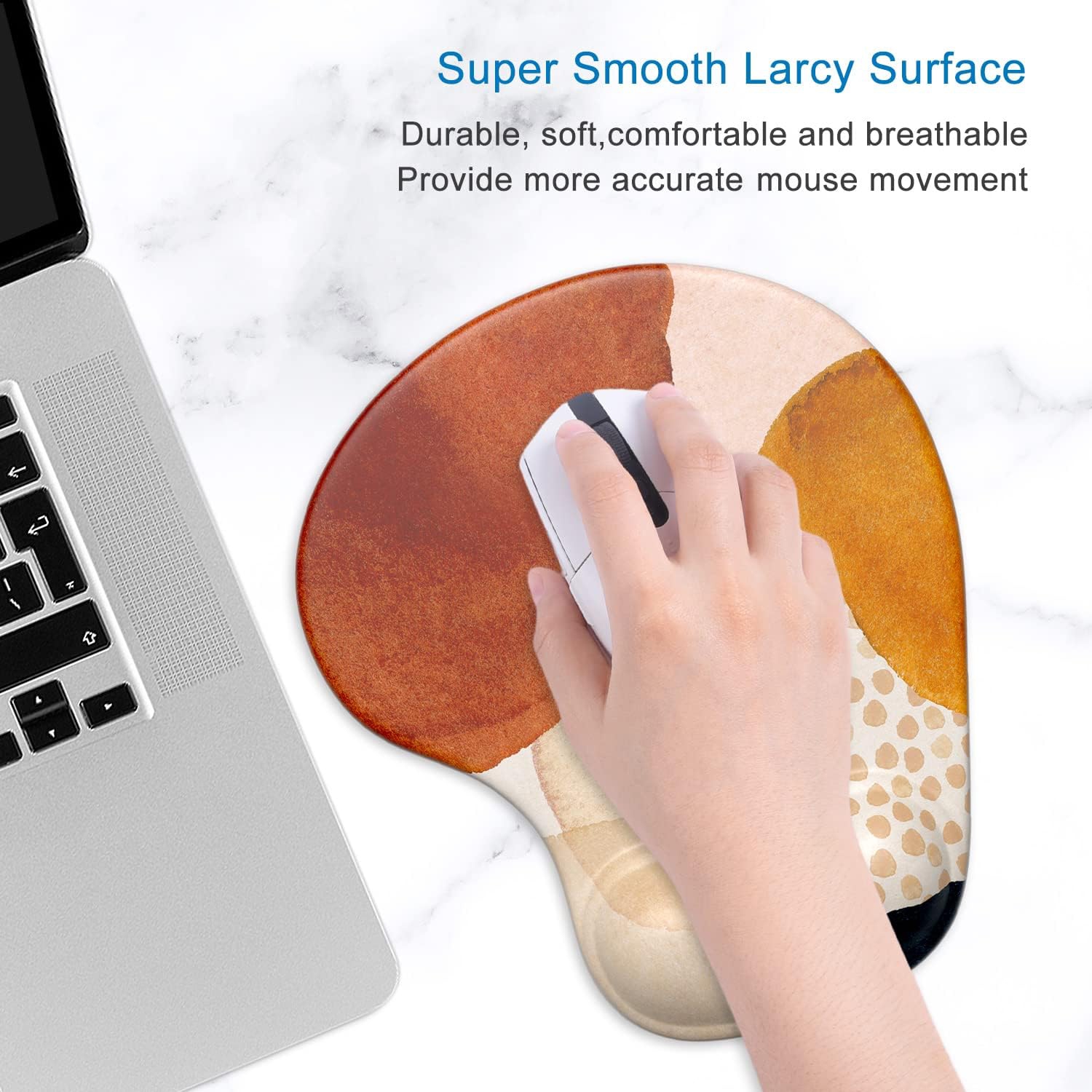 Ergonomic Mouse Pad with Gel Wrist Support Wrist Rest Smooth Surface Non-Slip PU Base Comfortable Office Supplies Pain Relief, Abstract Art Style