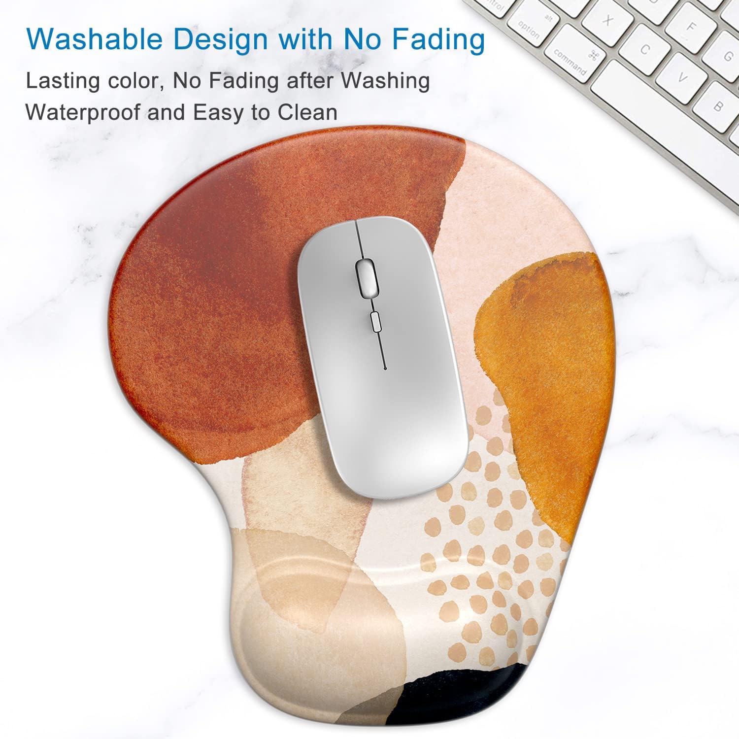 Ergonomic Mouse Pad with Gel Wrist Support Wrist Rest Smooth Surface Non-Slip PU Base Comfortable Office Supplies Pain Relief, Abstract Art Style