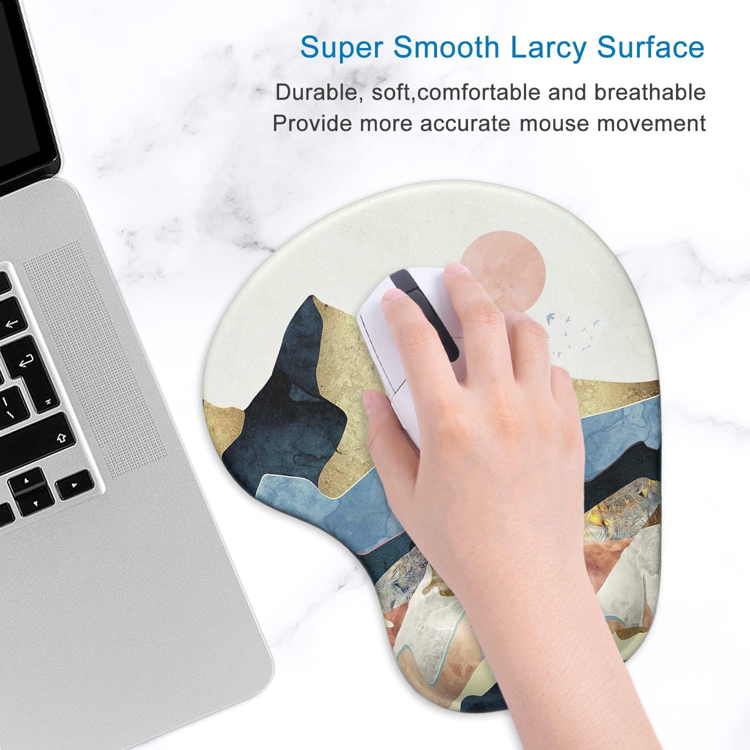 Ergonomic Mouse Pad with Gel Wrist Support Wrist Rest Smooth Surface Non-Slip PU Base Comfortable Office Supplies Pain Relief, Sunrise