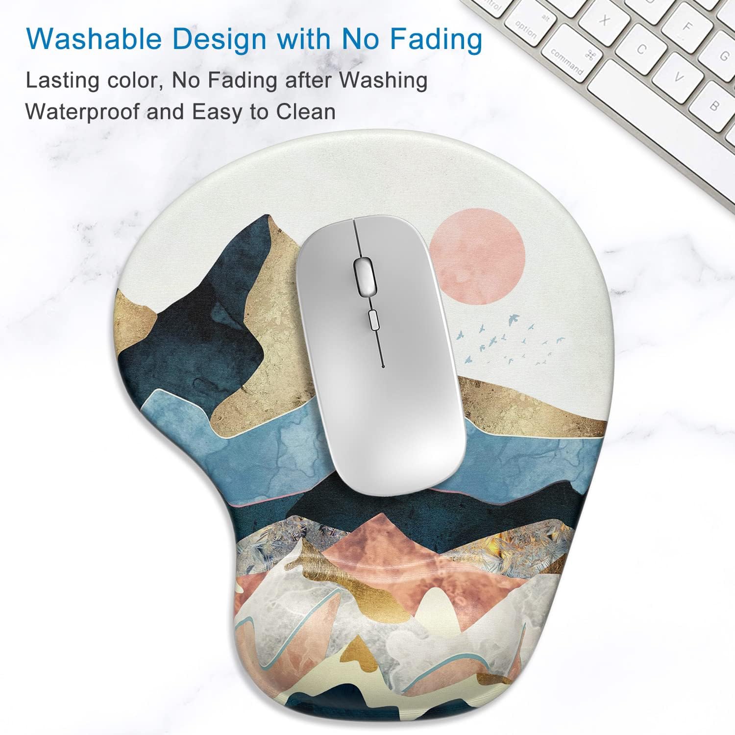 Ergonomic Mouse Pad with Gel Wrist Support Wrist Rest Smooth Surface Non-Slip PU Base Comfortable Office Supplies Pain Relief, Sunrise