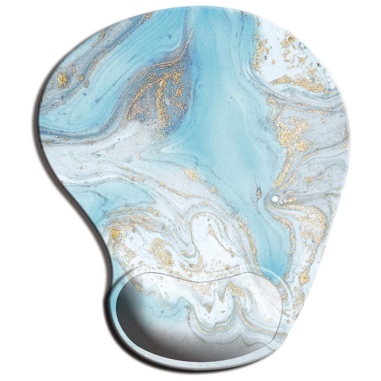 Ergonomic Mouse Pad with Gel Wrist Support Wrist Rest Smooth Surface Non-Slip PU Base Comfortable Office Supplies Pain Relief, Modern Marbling Light