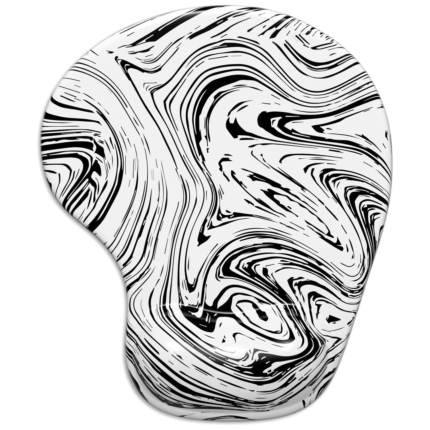 Ergonomic Mouse Pad with Gel Wrist Support Wrist Rest Smooth Surface Non-Slip PU Base Comfortable Office Supplies Pain Relief, Black and White Texture
