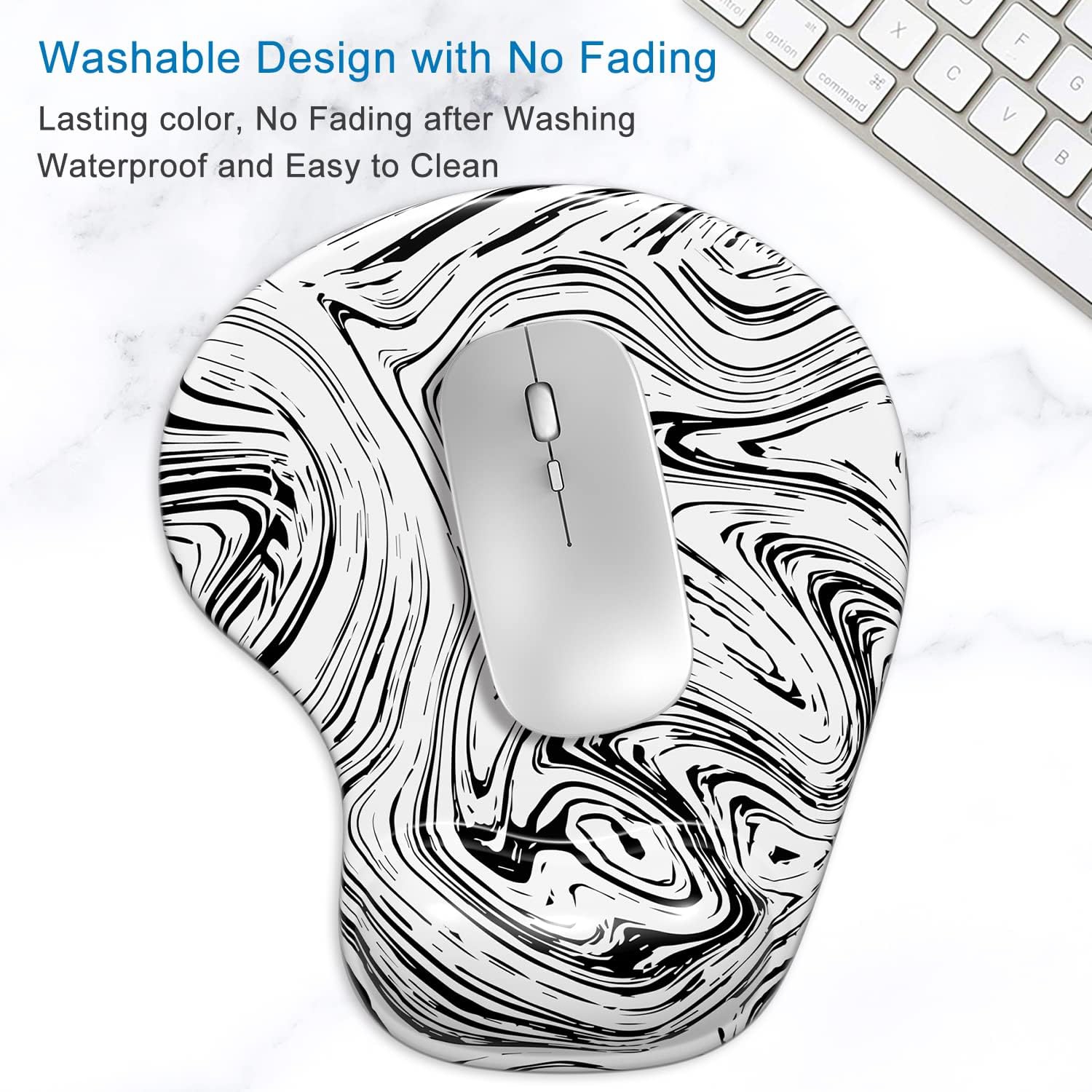 Ergonomic Mouse Pad with Gel Wrist Support Wrist Rest Smooth Surface Non-Slip PU Base Comfortable Office Supplies Pain Relief, Black and White Texture