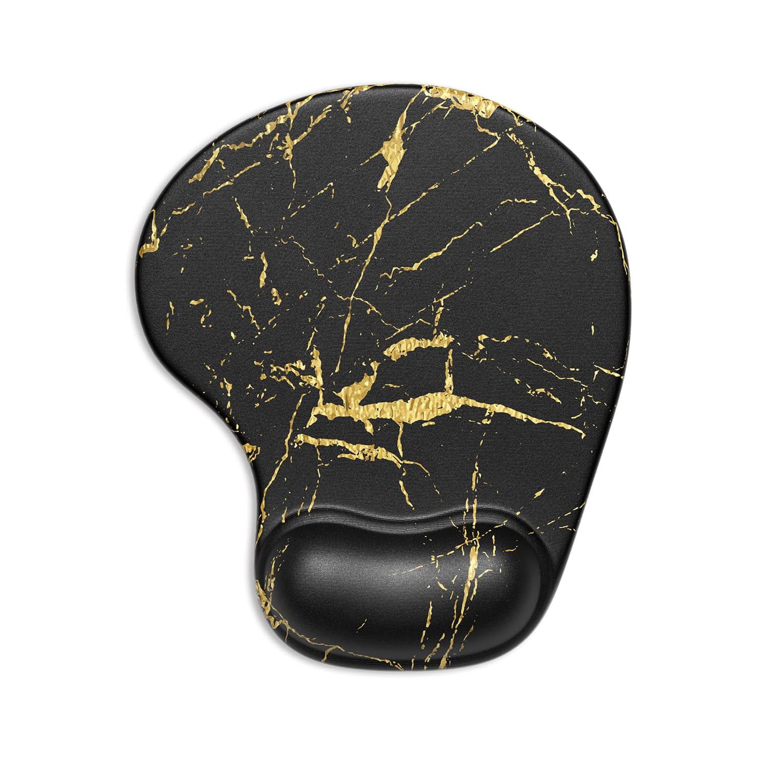 Ergonomic Mouse Pad with Gel Wrist Support Wrist Rest Smooth Surface Non-Slip PU Base Comfortable Office Supplies Pain Relief, Black Gold Marble