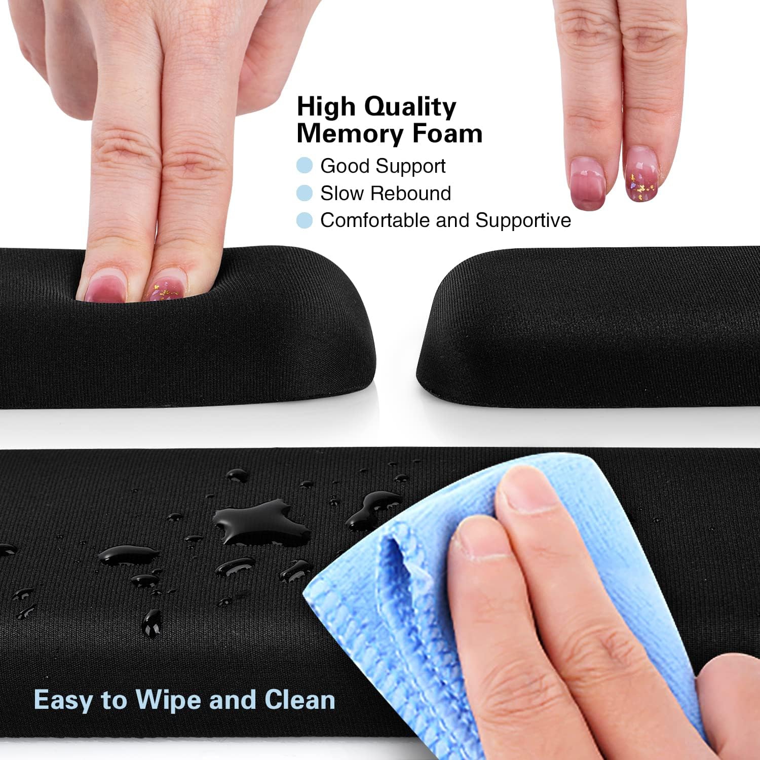 Mouse Wrist Rest, Memory Foam Soft Fabric Mouse Wrist Rest Pad Support Cushion with Anti-Skid Rubber Base, Black-keyboard Pad