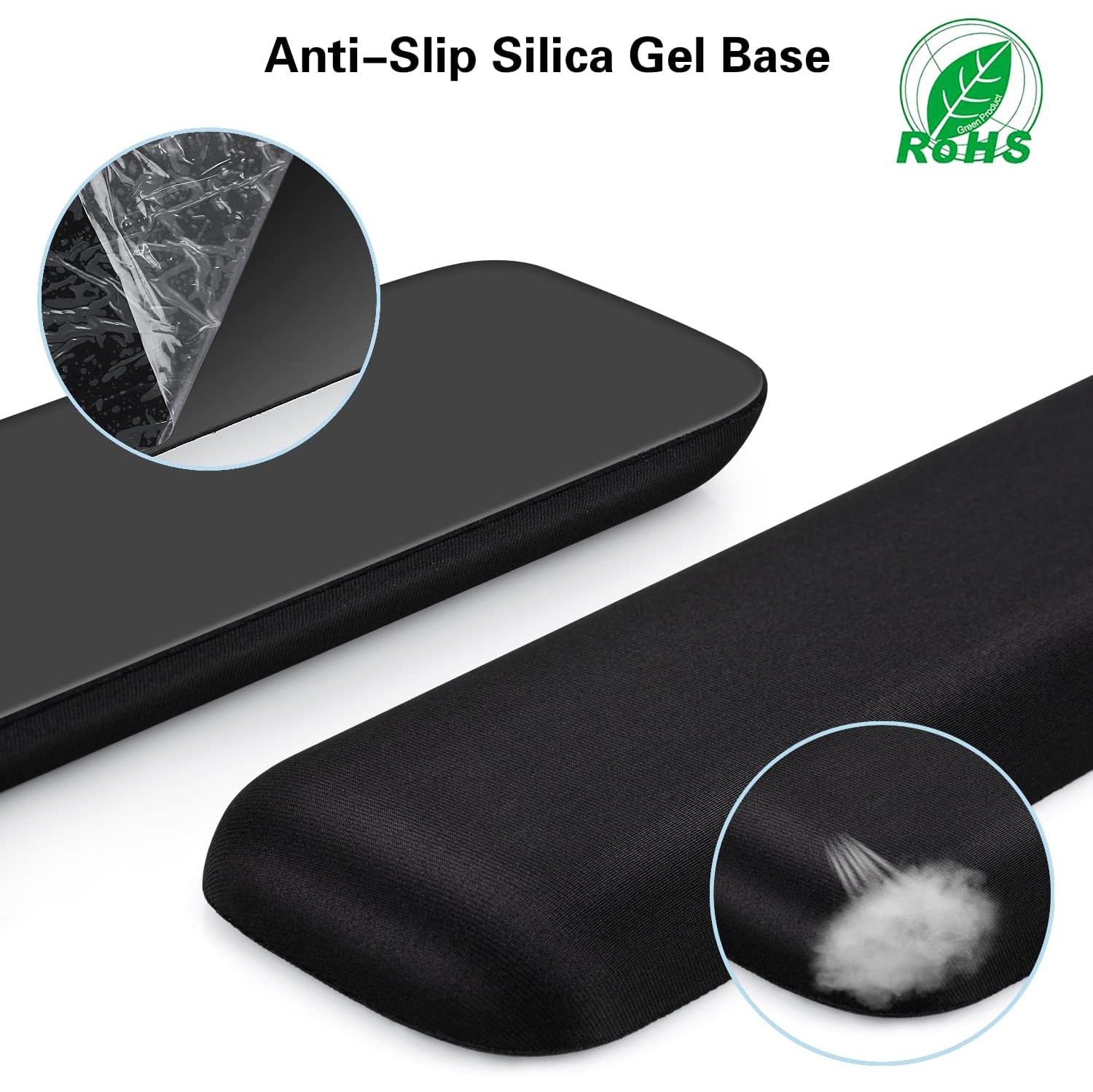 Mouse Wrist Rest, Memory Foam Soft Fabric Mouse Wrist Rest Pad Support Cushion with Anti-Skid Rubber Base, Black-keyboard Pad