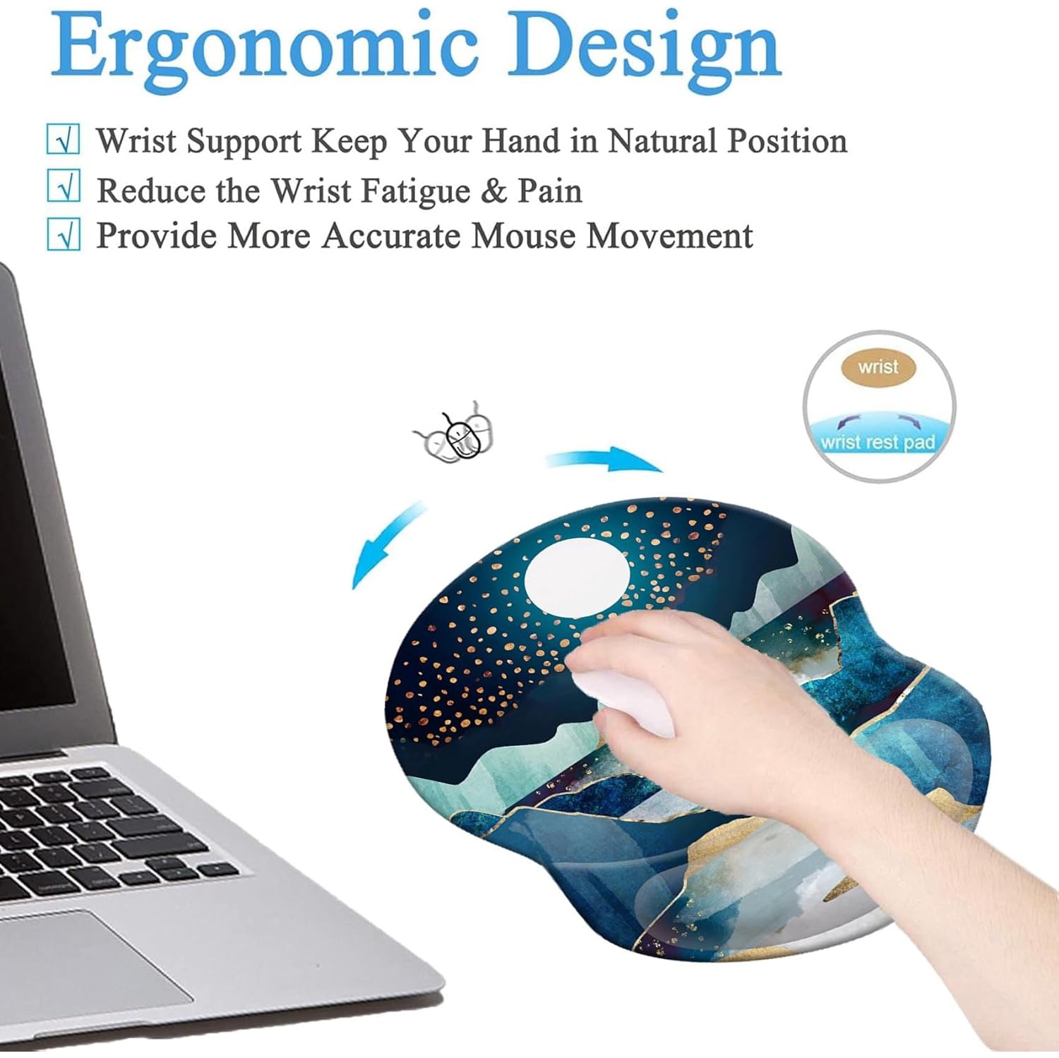 Mouse Pad Ergonomic Mouse Pad with Wrist Support, Pain Relief Comfort Wrist Rest Pad with Non-Slip PU Base for Gaming, Office,Mountains