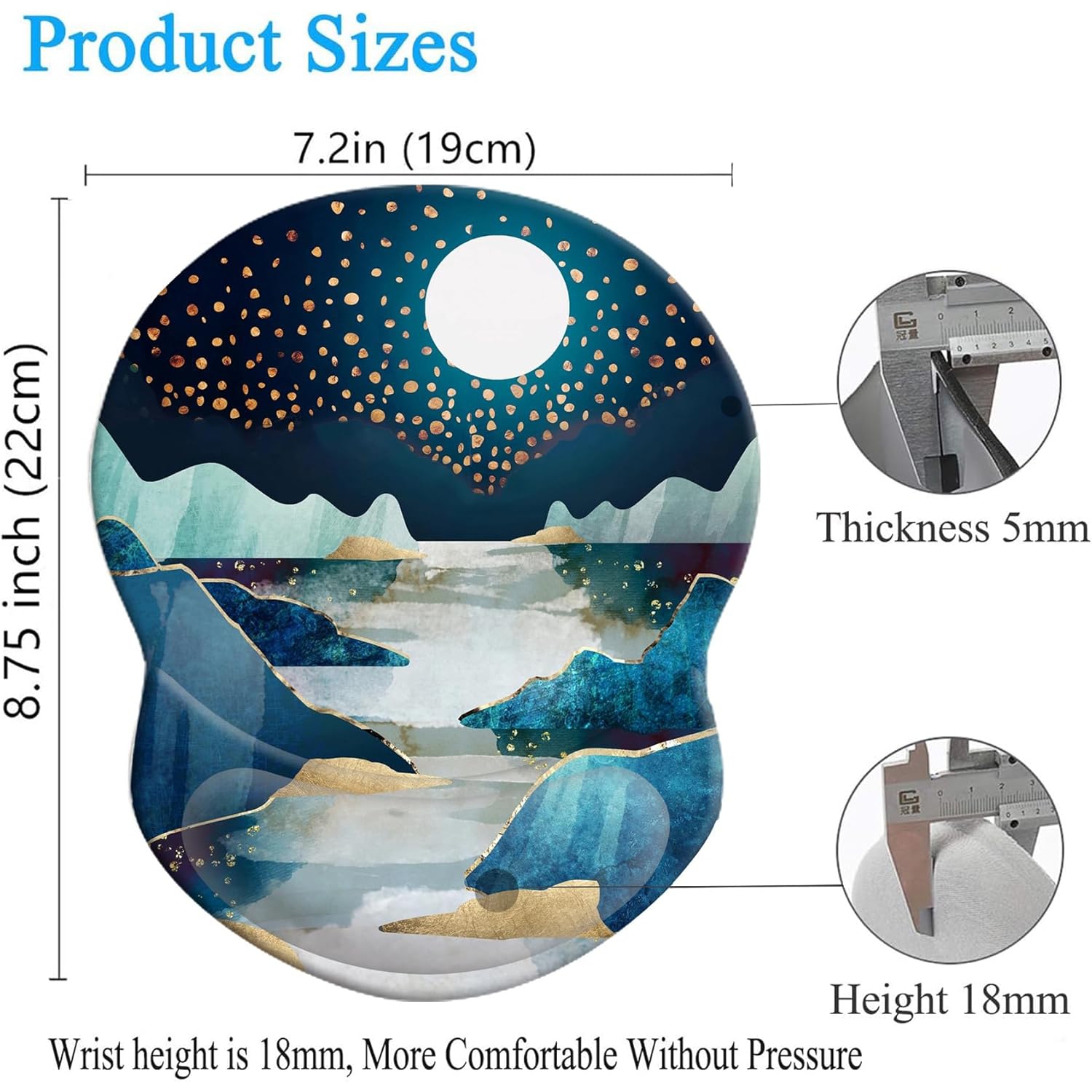 Mouse Pad Ergonomic Mouse Pad with Wrist Support, Pain Relief Comfort Wrist Rest Pad with Non-Slip PU Base for Gaming, Office,Mountains