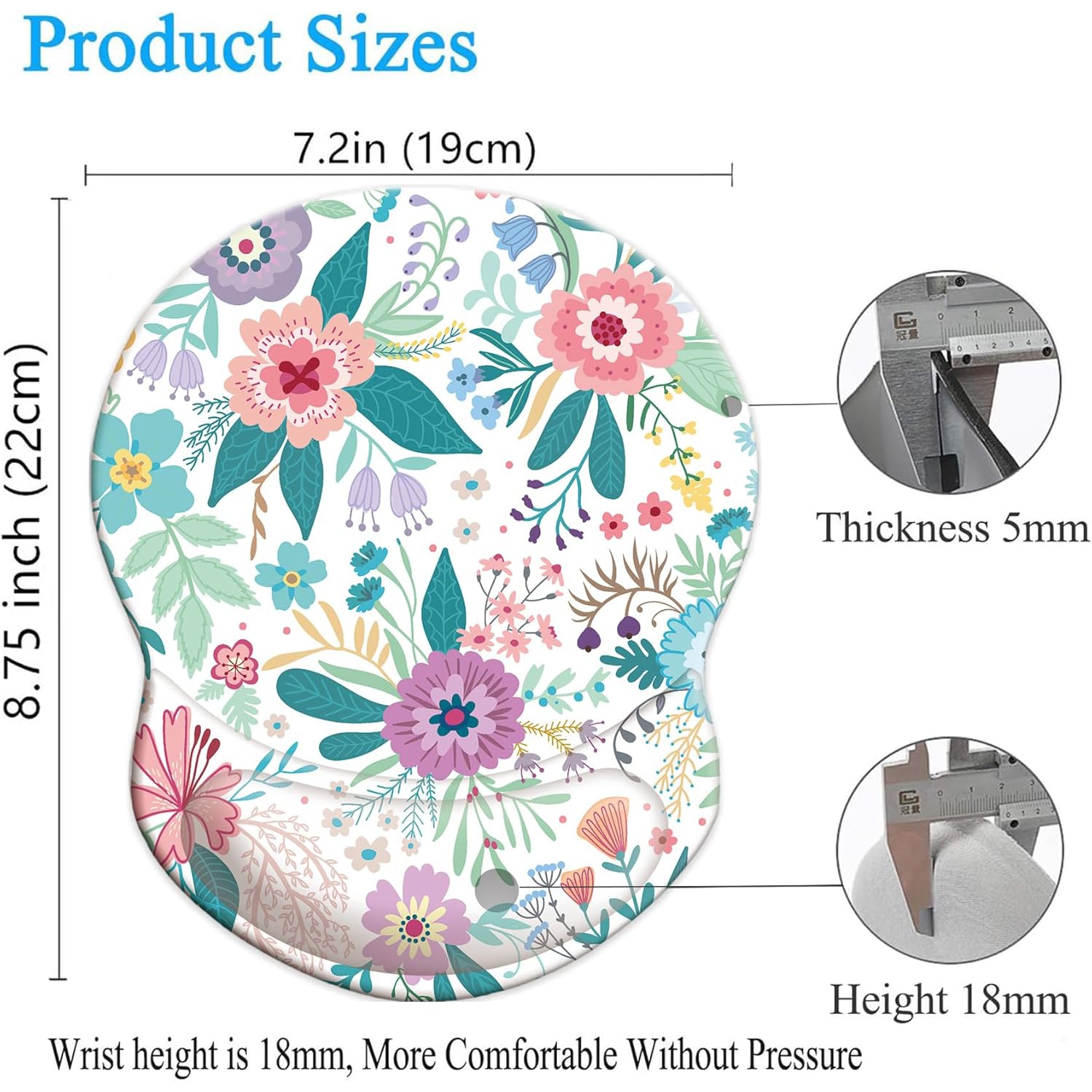 Mouse Pad Ergonomic Mouse Pad with Wrist Support, Pain Relief Comfort Wrist Rest Pad with Non-Slip PU Base for Gaming, Office,Pretty Flowers