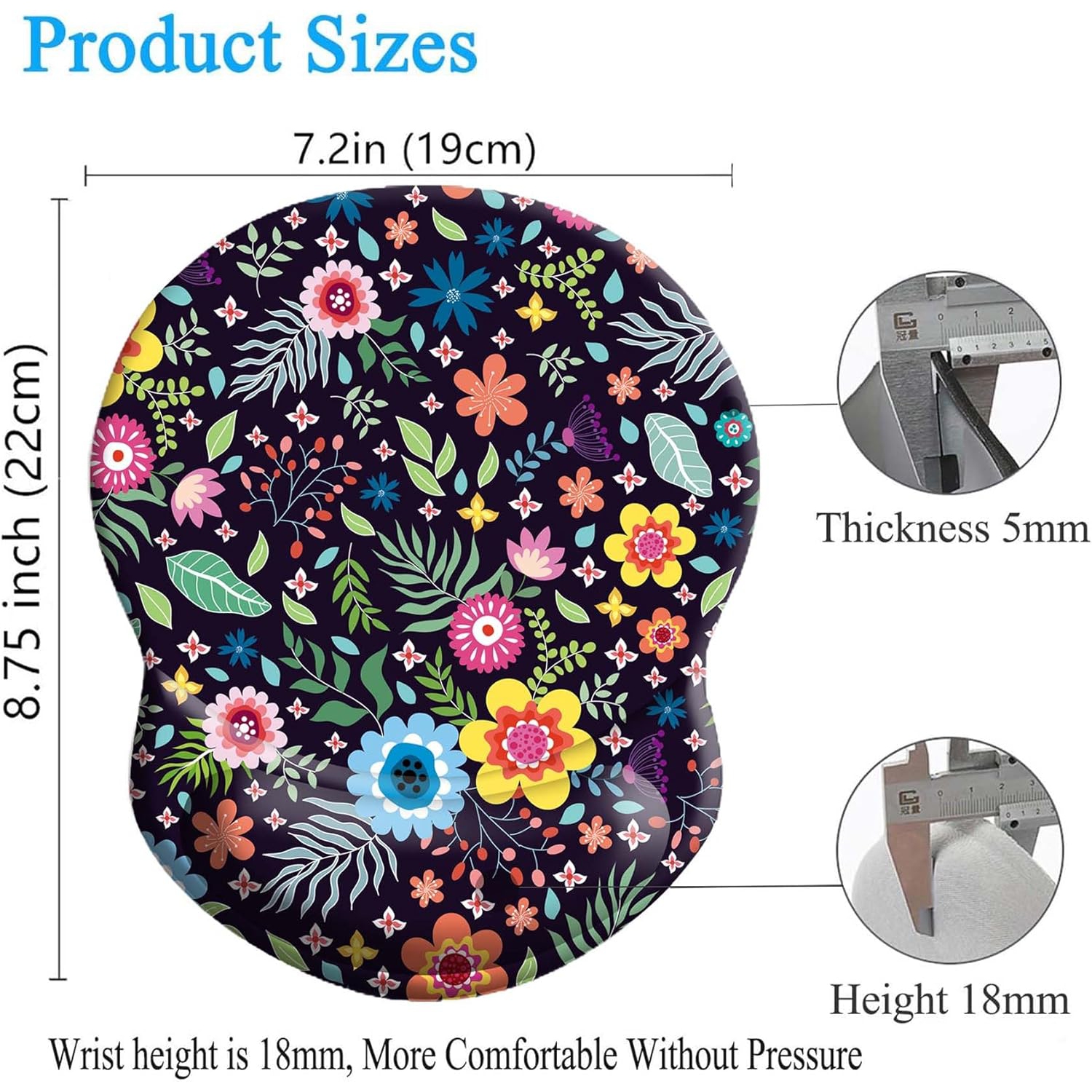Mouse Pad Ergonomic Mouse Pad with Wrist Support, Pain Relief Comfort Wrist Rest Pad with Non-Slip PU Base for Gaming, Office,Flower Blooming