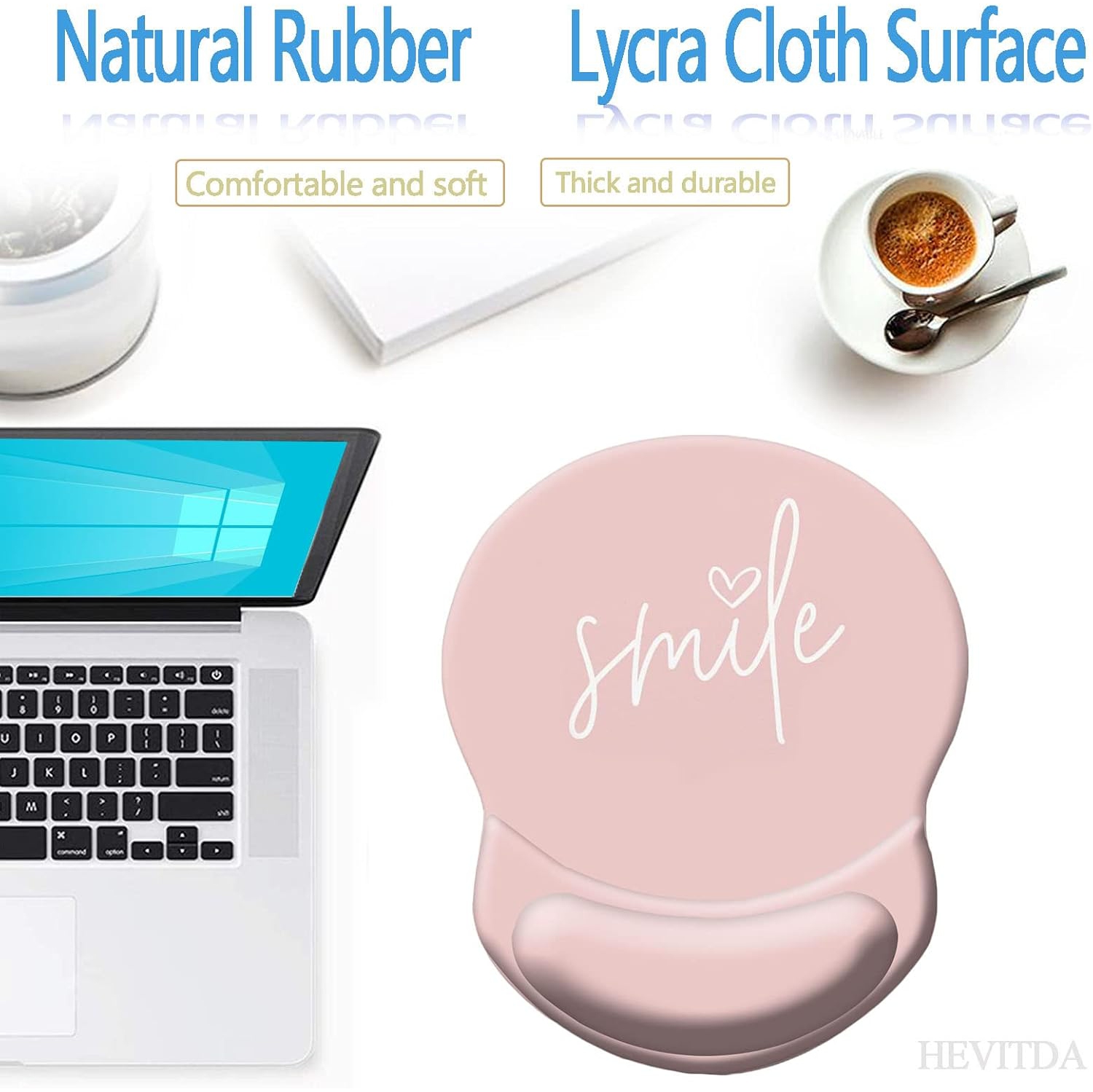 Mouse Pad Ergonomic Mouse Pad with Wrist Support, Pain Relief Comfort Wrist Rest Pad with Non-Slip PU Base for Gaming, Office,Smile Pink