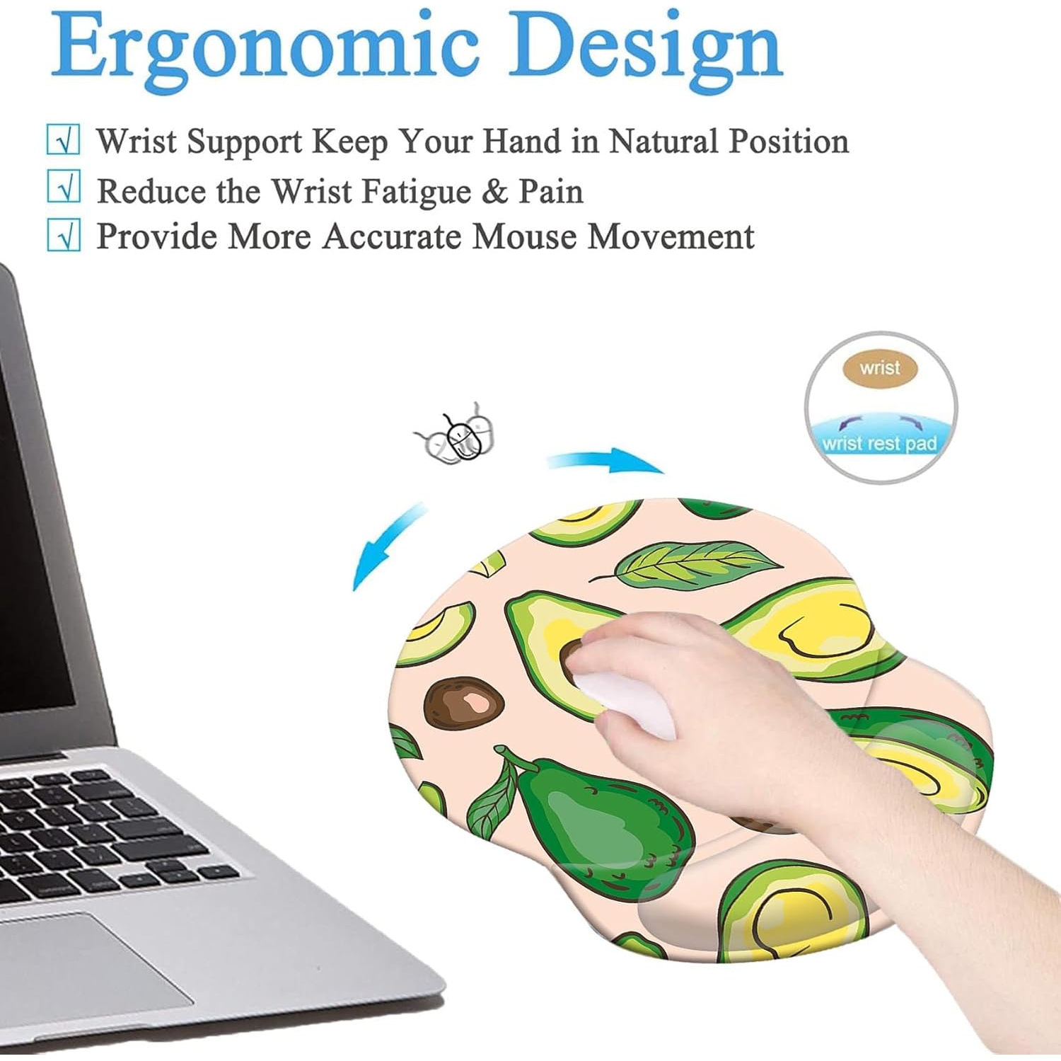 Mouse Pad Ergonomic Mouse Pad with Wrist Support, Pain Relief Comfort Wrist Rest Pad with Non-Slip PU Base for Gaming, Office,Avocado