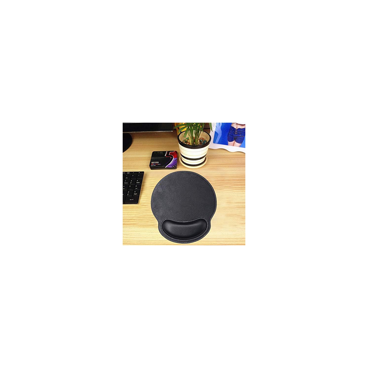 Tapis de souris en cuir Soutien au poignet Mousse à mémoire ergonomique, Repose-tapis de souris antidérapant pour le bureau, Jeux vidéo, Ordinateur,