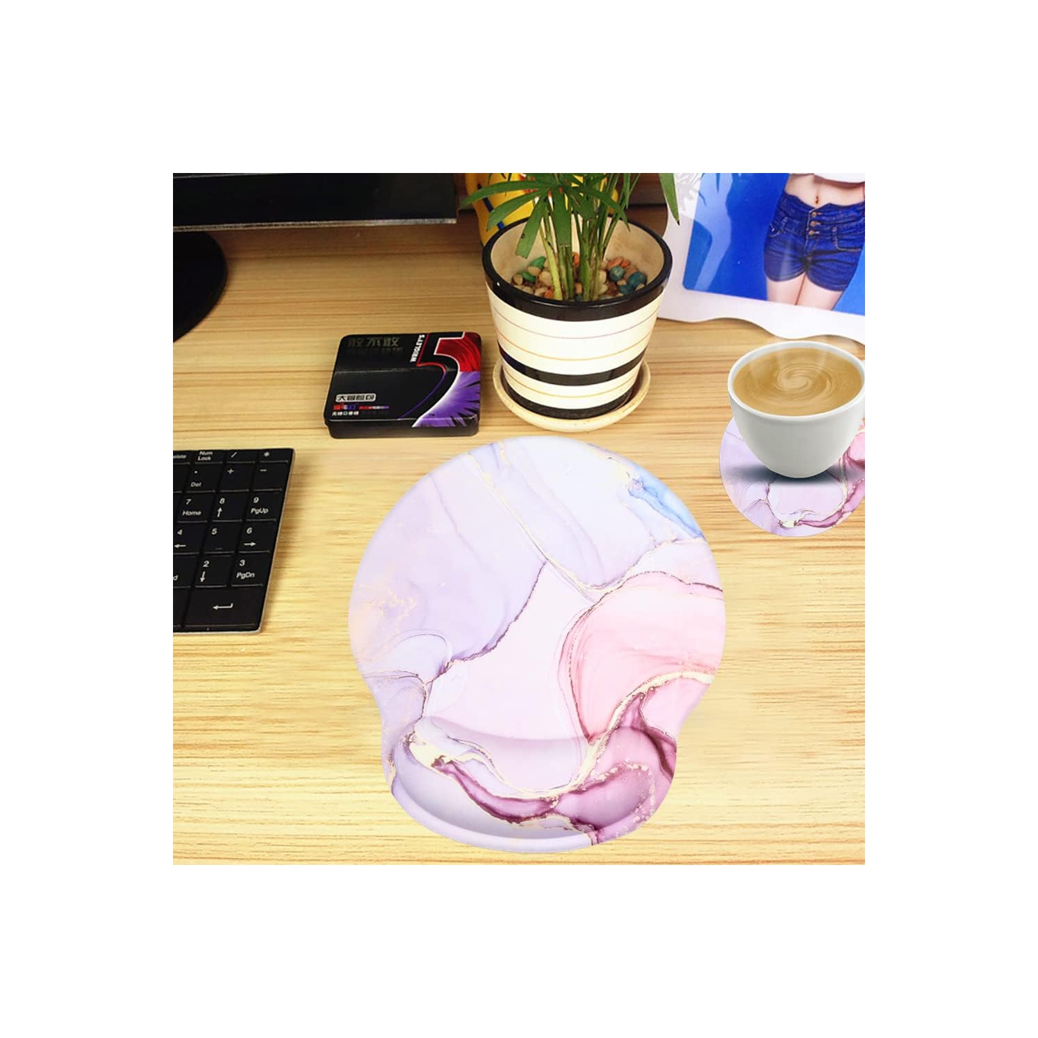 Tapis de souris en cuir Soutien aux poignets Mousse à mémoire ergonomique, Repose-tapis de souris antidérapant pour le bureau, Jeux vidéo,