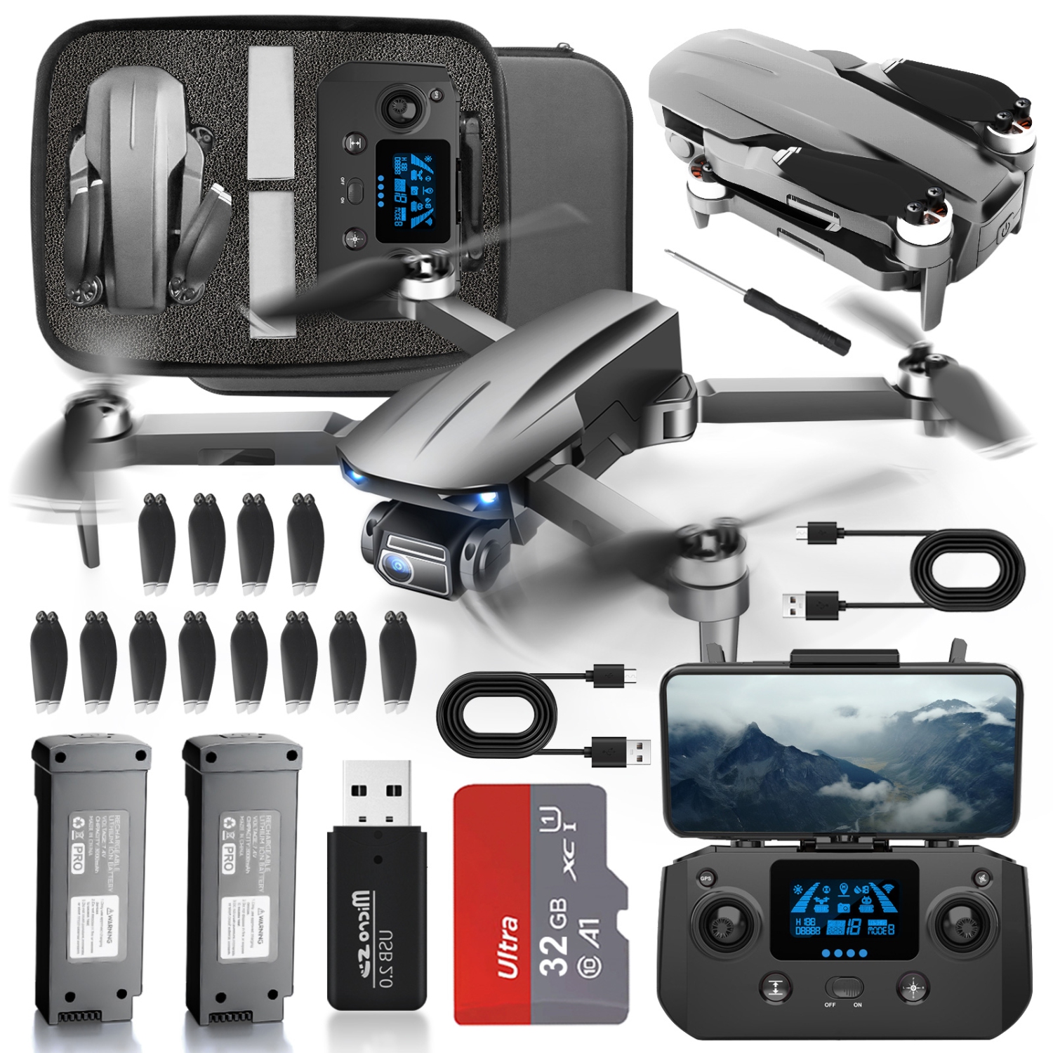 Drone avec caméra 4K 5G Wi-Fi Quadricoptère pliable avec moteur sans balais Mode tête 3800&nbsp;pi avec pilotage en immersion 40 minutes de temps de